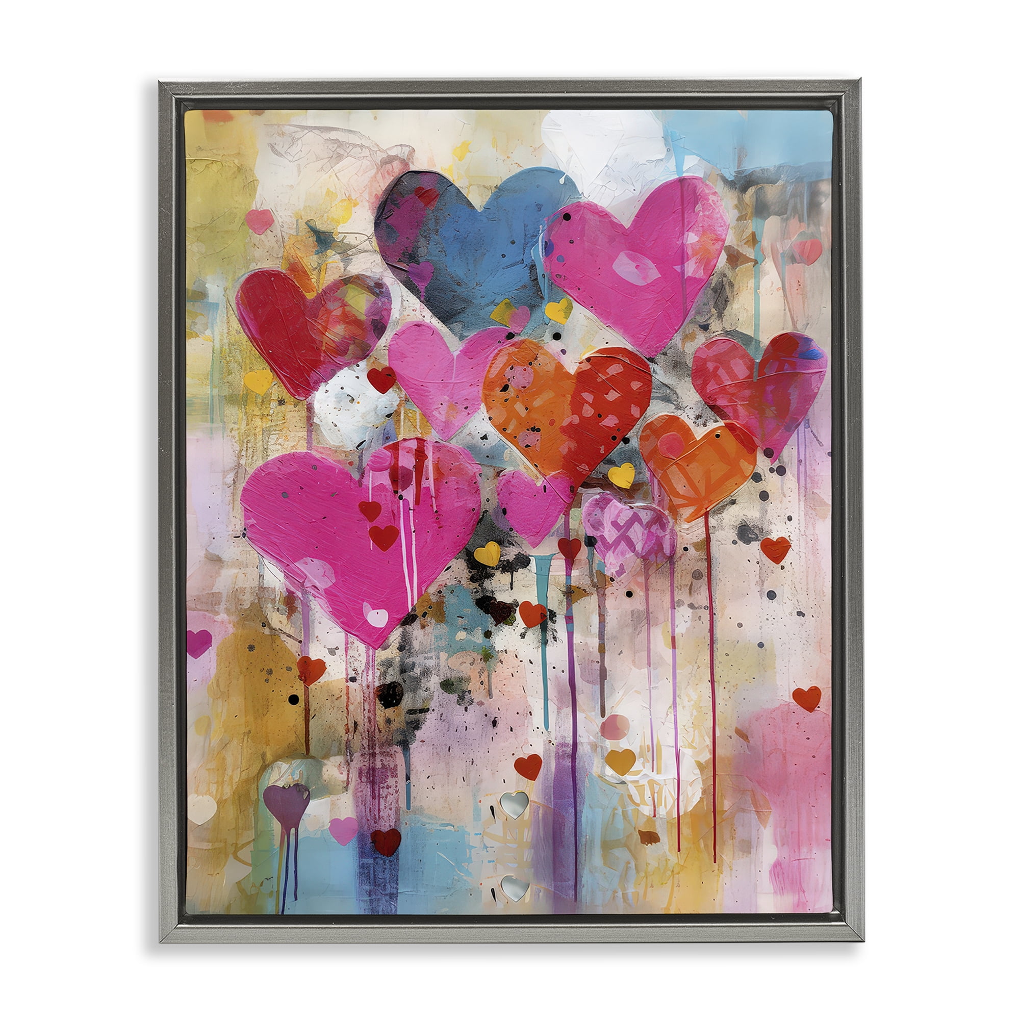 Stupell Industries Whimsical Love Hearts Pattern Abstract Painting Gray Floater Framed Canvas Art Print Wall Art, 25 x 31