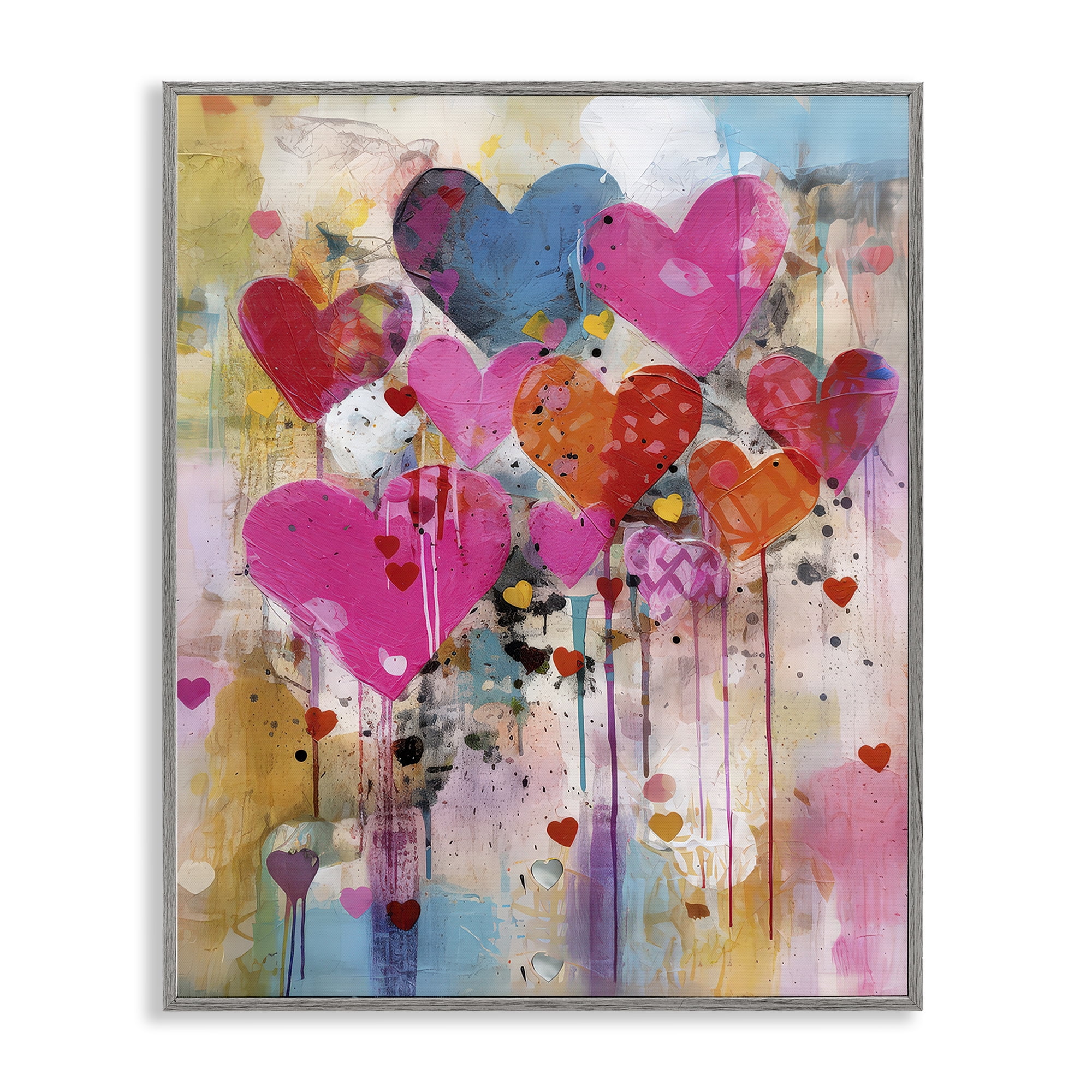 Stupell Industries Whimsical Love Hearts Pattern Abstract Painting Gray Framed Art Print Wall Art, 16 x 20