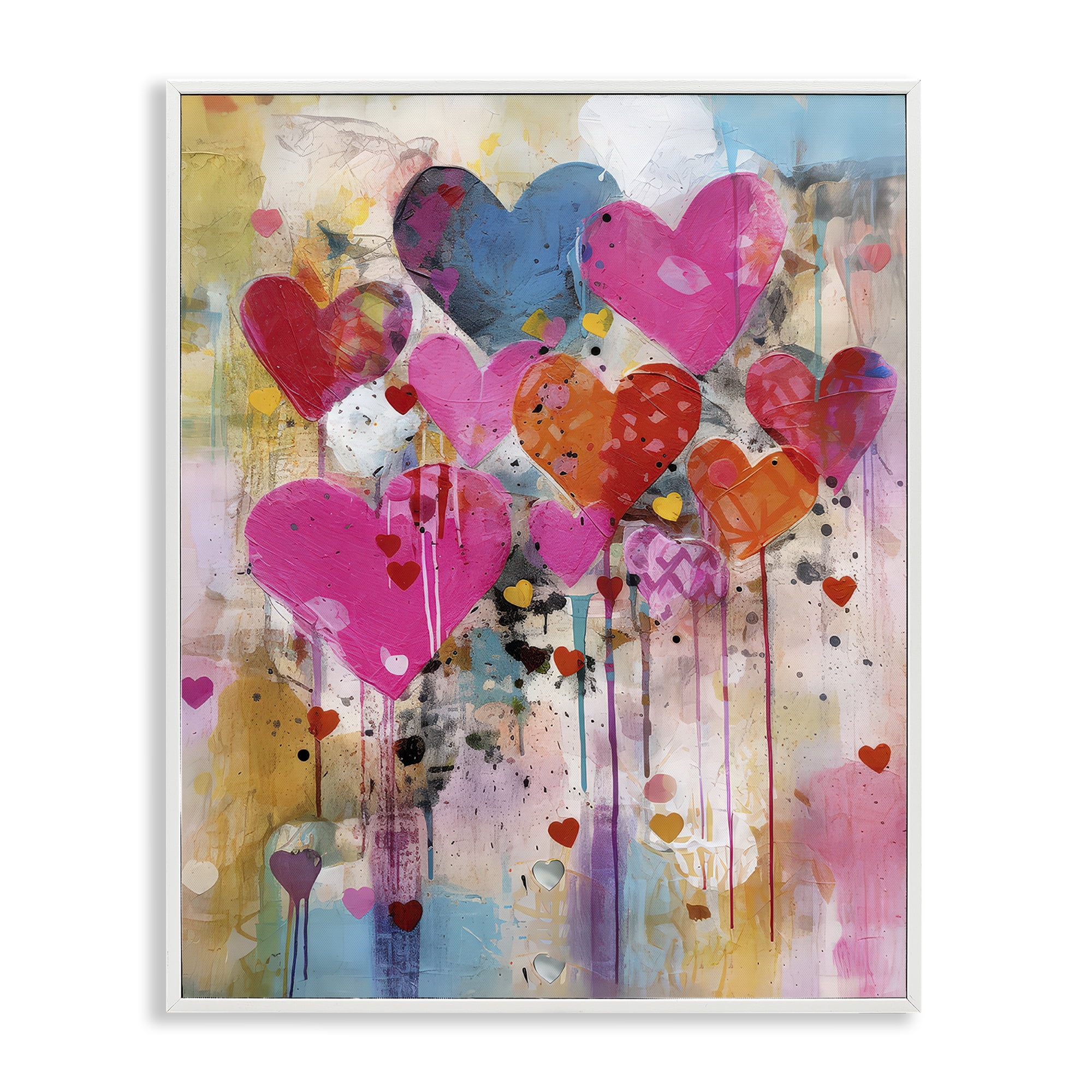 Stupell Industries Whimsical Love Hearts Pattern Abstract Painting White Framed Art Print Wall Art, 16 x 20