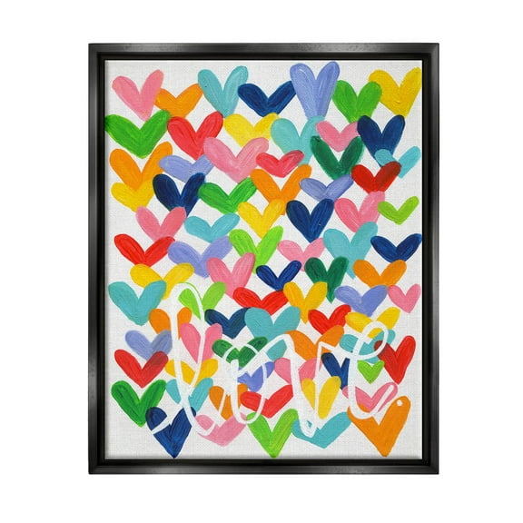 Stupell Industries Whimsical Love Hearts Pattern Graphic Art Jet Black Floating Framed Canvas Print Wall Art, Design by Alli Rogosich