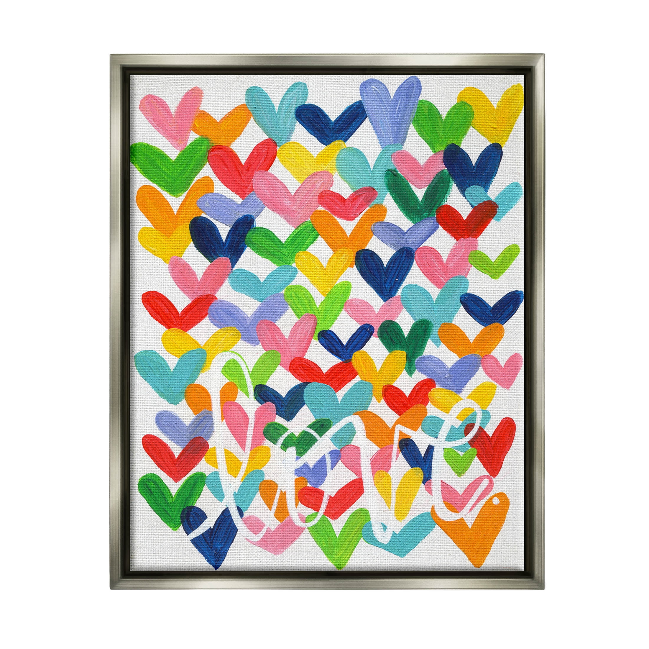 Stupell Industries Whimsical Love Hearts Pattern Graphic Art Luster Gray Floating Framed Canvas Print Wall Art, Design by Alli Rogosich