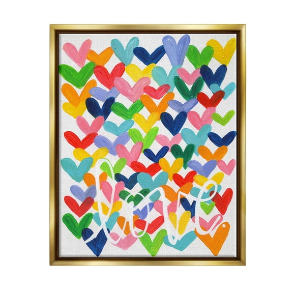 Stupell Industries Whimsical Love Hearts Pattern Graphic Art Metallic Gold Floating Framed Canvas Print Wall Art, Design by Alli Rogosich