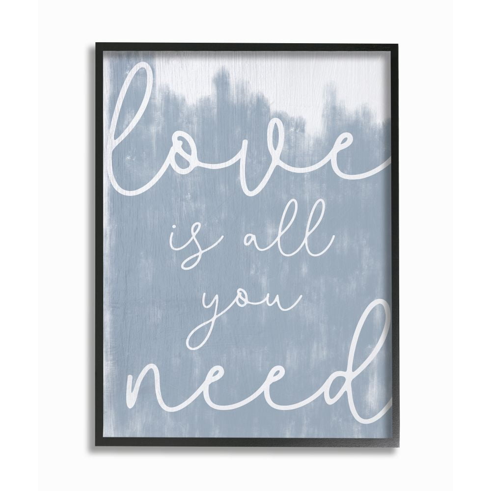 Stupell Industries Whimsical Love Is All You Need Script Blue White Quote Framed Wall Art Design by Daphne Polselli, 11" x 14", Black Framed
