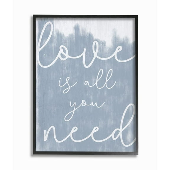 Stupell Industries Whimsical Love Is All You Need Script Blue White Quote Framed Wall Art Design by Daphne Polselli, 11" x 14", Gray Framed
