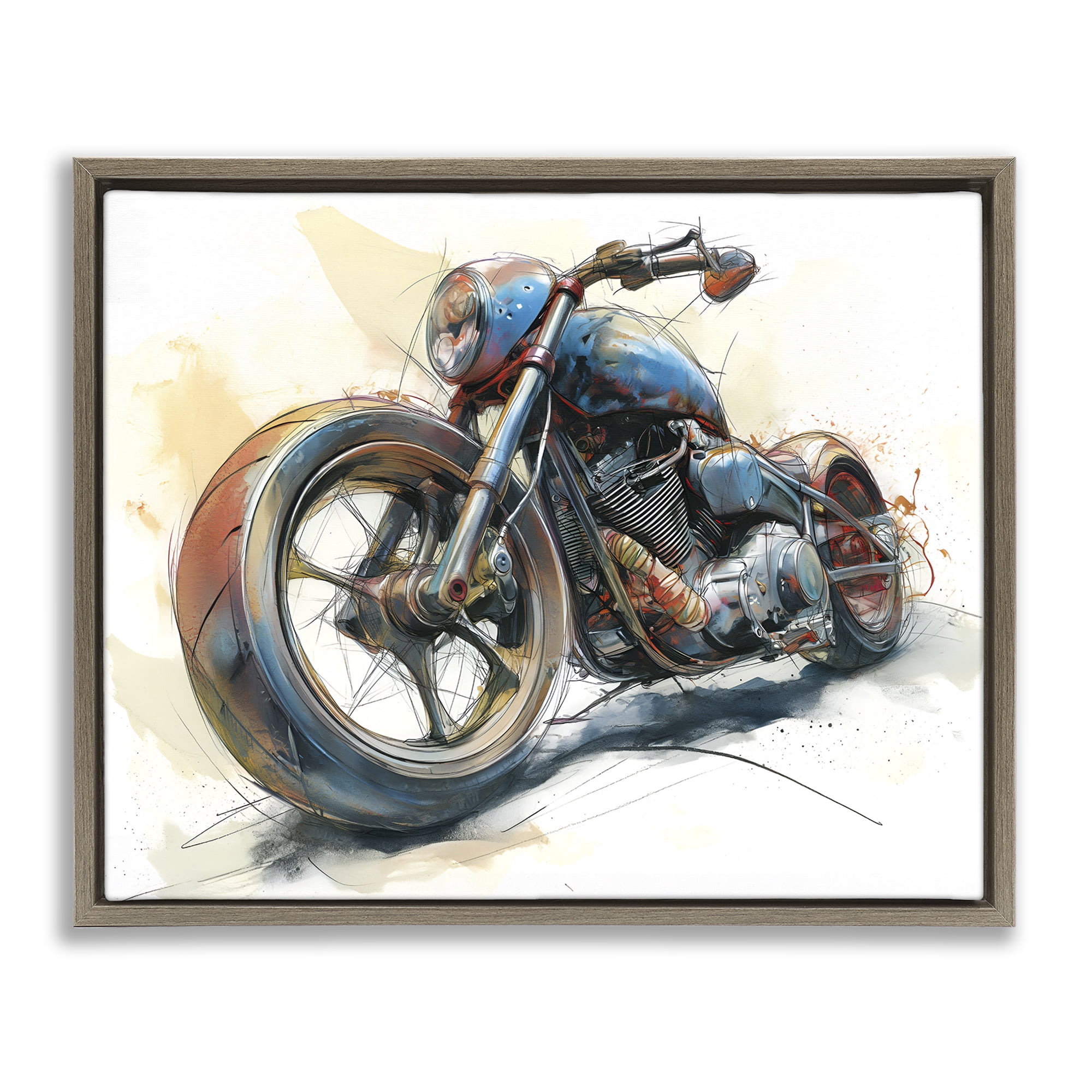 Stupell Industries Whimsical Motorcycle Concept Brown Framed Floater Canvas Wall Art, design by Steve Hunziker