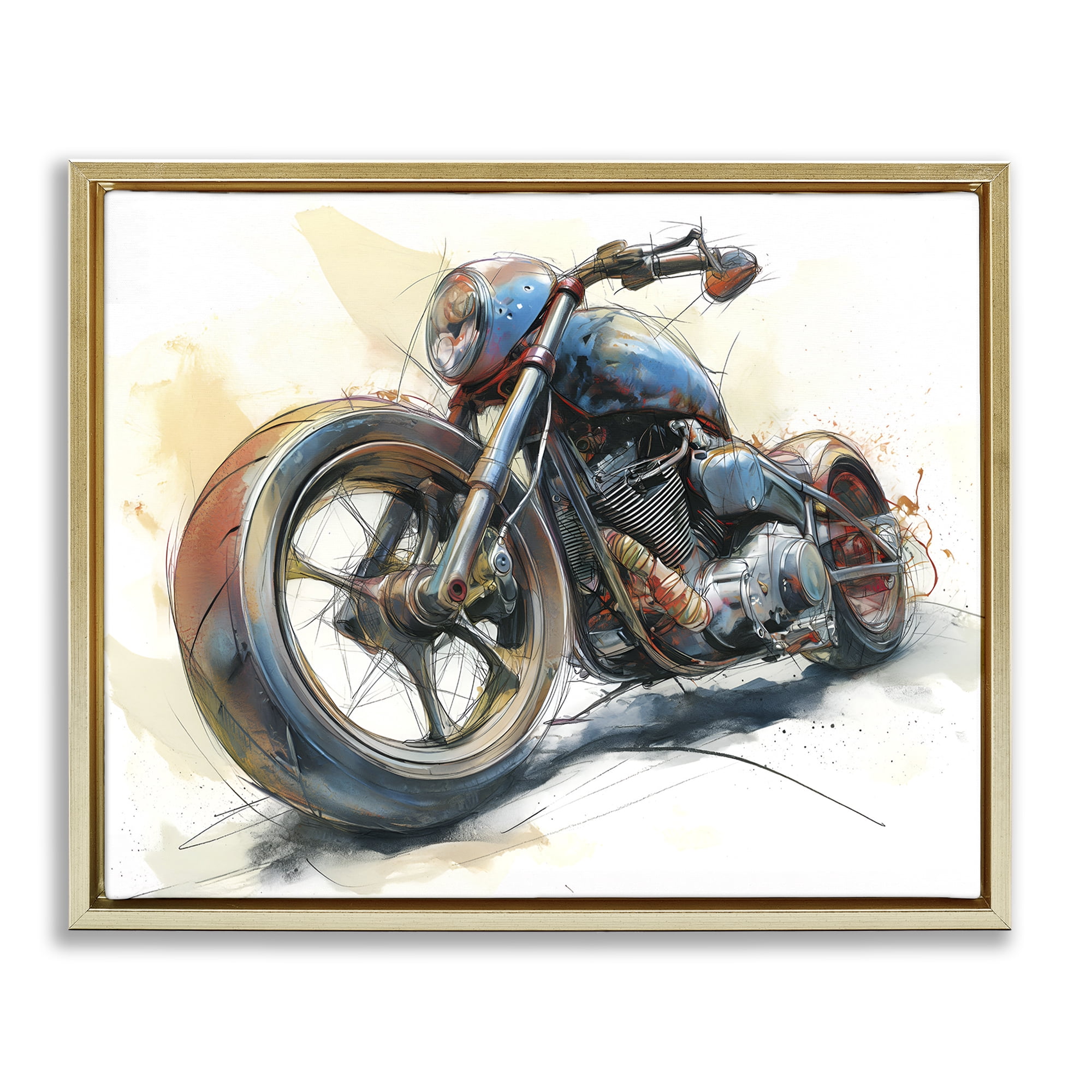 Stupell Industries Whimsical Motorcycle Concept Gold Framed Floater Canvas Wall Art, design by Steve Hunziker