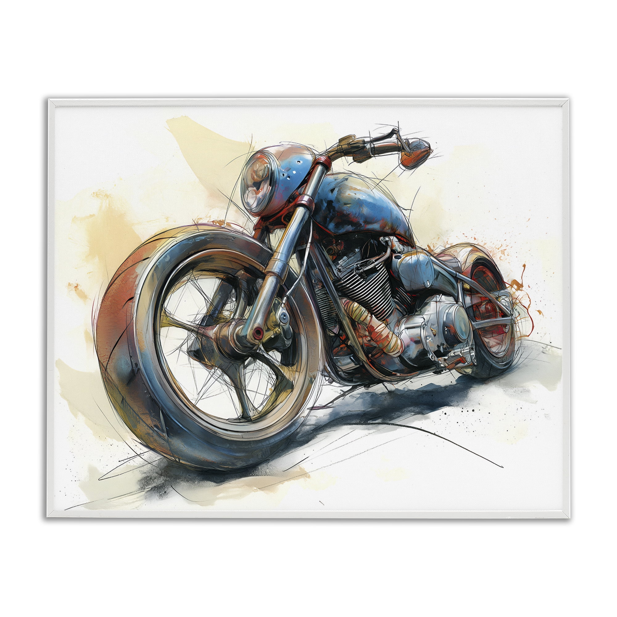 Stupell Industries Whimsical Motorcycle Concept White Framed Giclee Art, design by Steve Hunziker