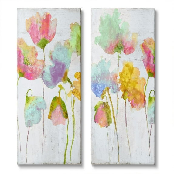 Stupell Industries Whimsical Multicolor Florals Blooming Yellow Pink Design by Vanessa Austin, 2 Piece, 10" x 24"