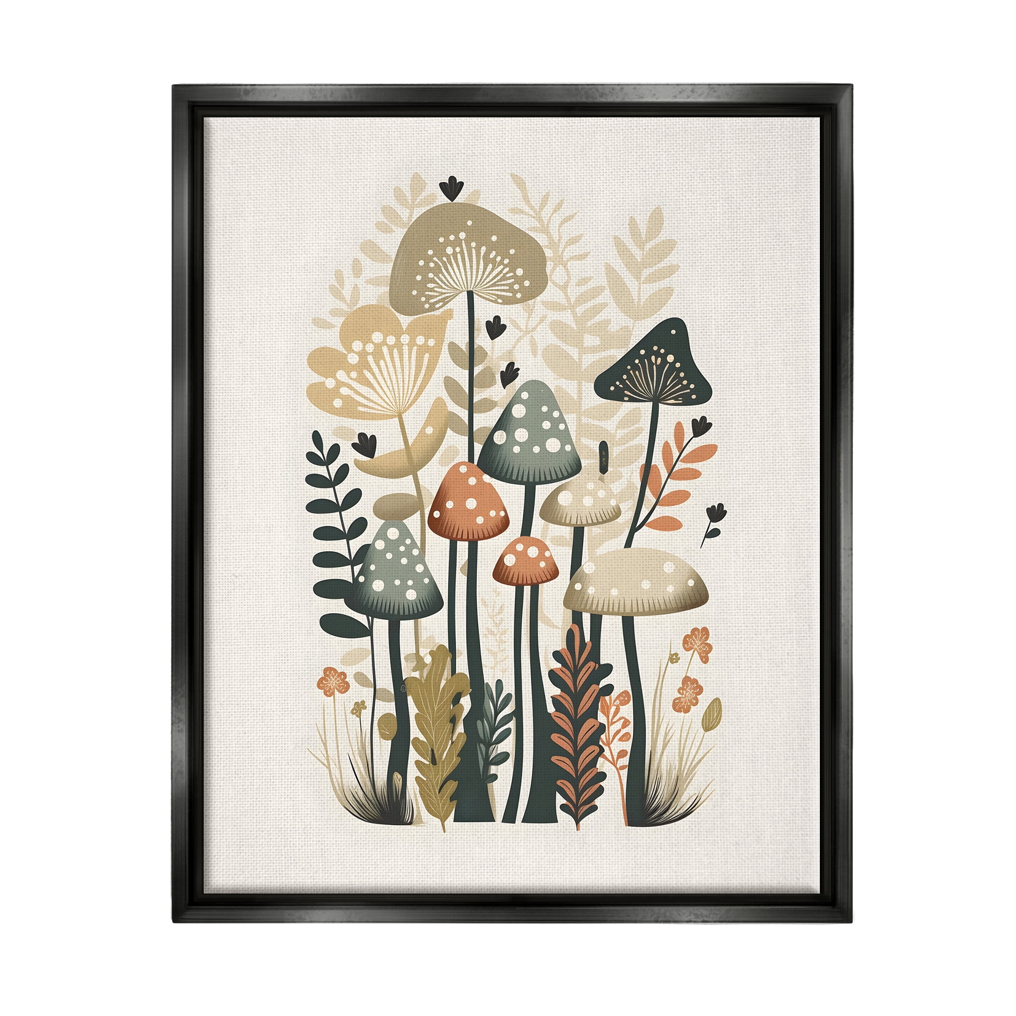 Stupell Industries Whimsical Mushroom Botanicals Botanical & Floral Painting Black Floater Framed Canvas Art Print Wall Art, 17 x 21