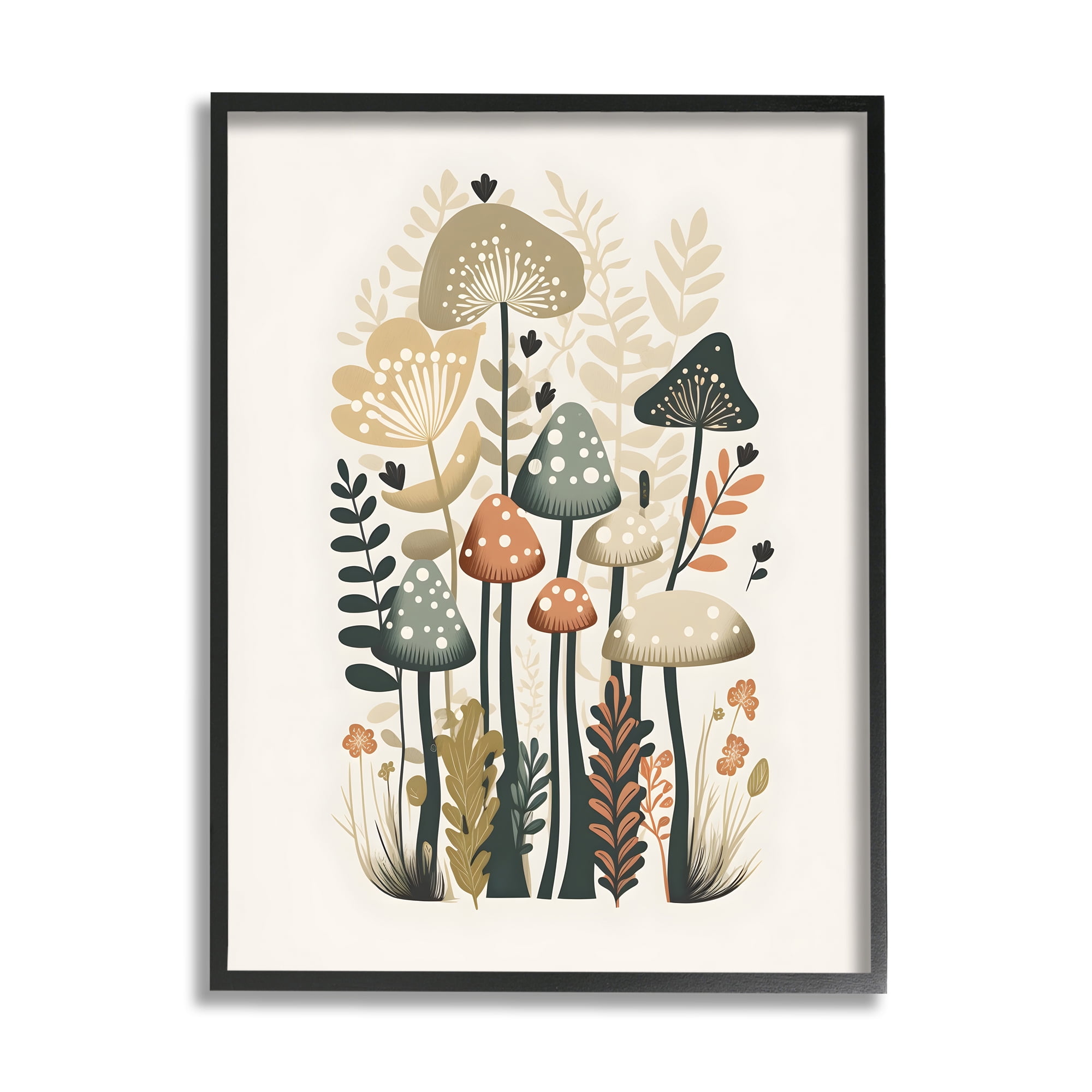 Stupell Industries Whimsical Mushroom Botanicals Botanical & Floral Painting Black Framed Art Print Wall Art, 24 x 30