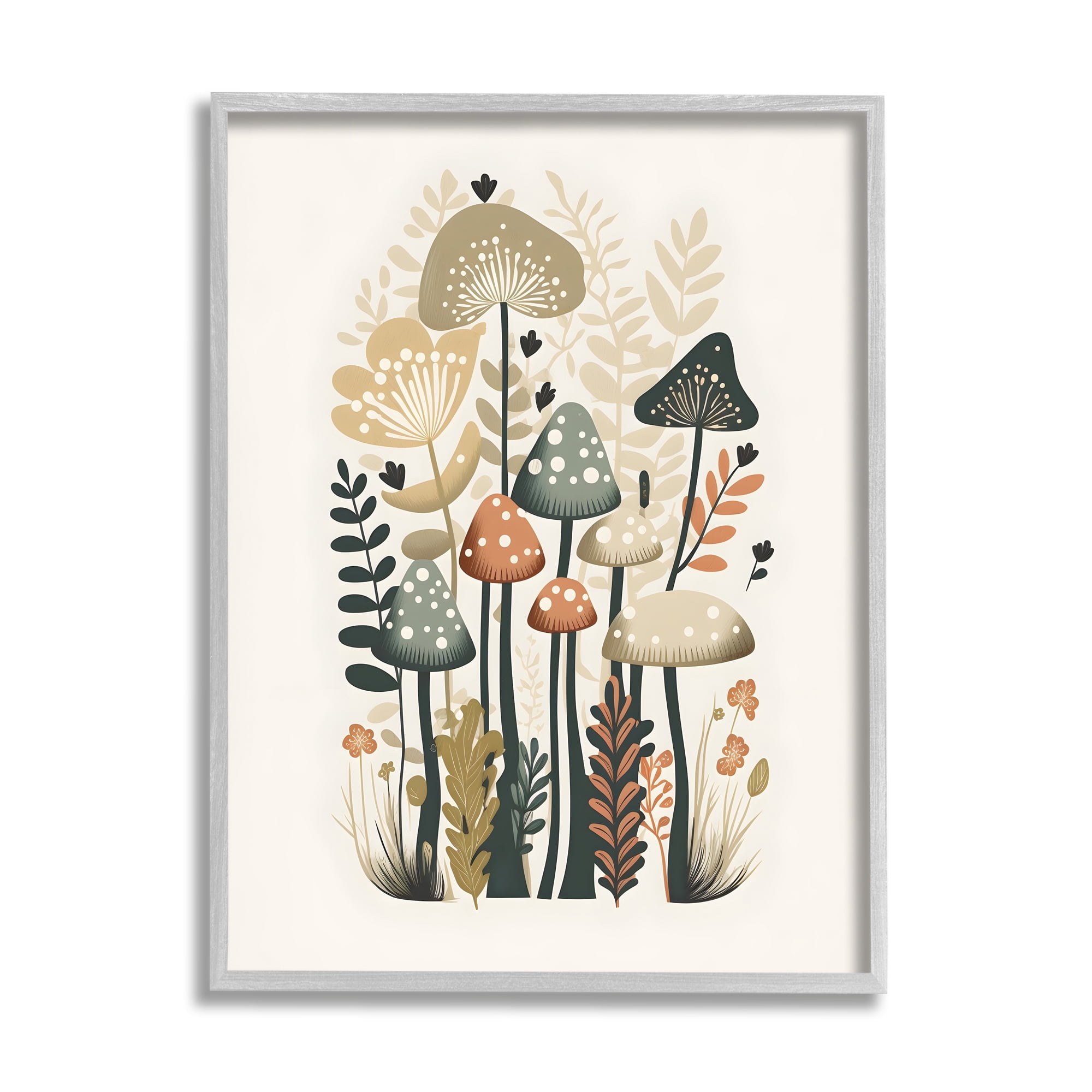 Stupell Industries Whimsical Mushroom Botanicals Botanical & Floral Painting Gray Framed Art Print Wall Art, 24 x 30