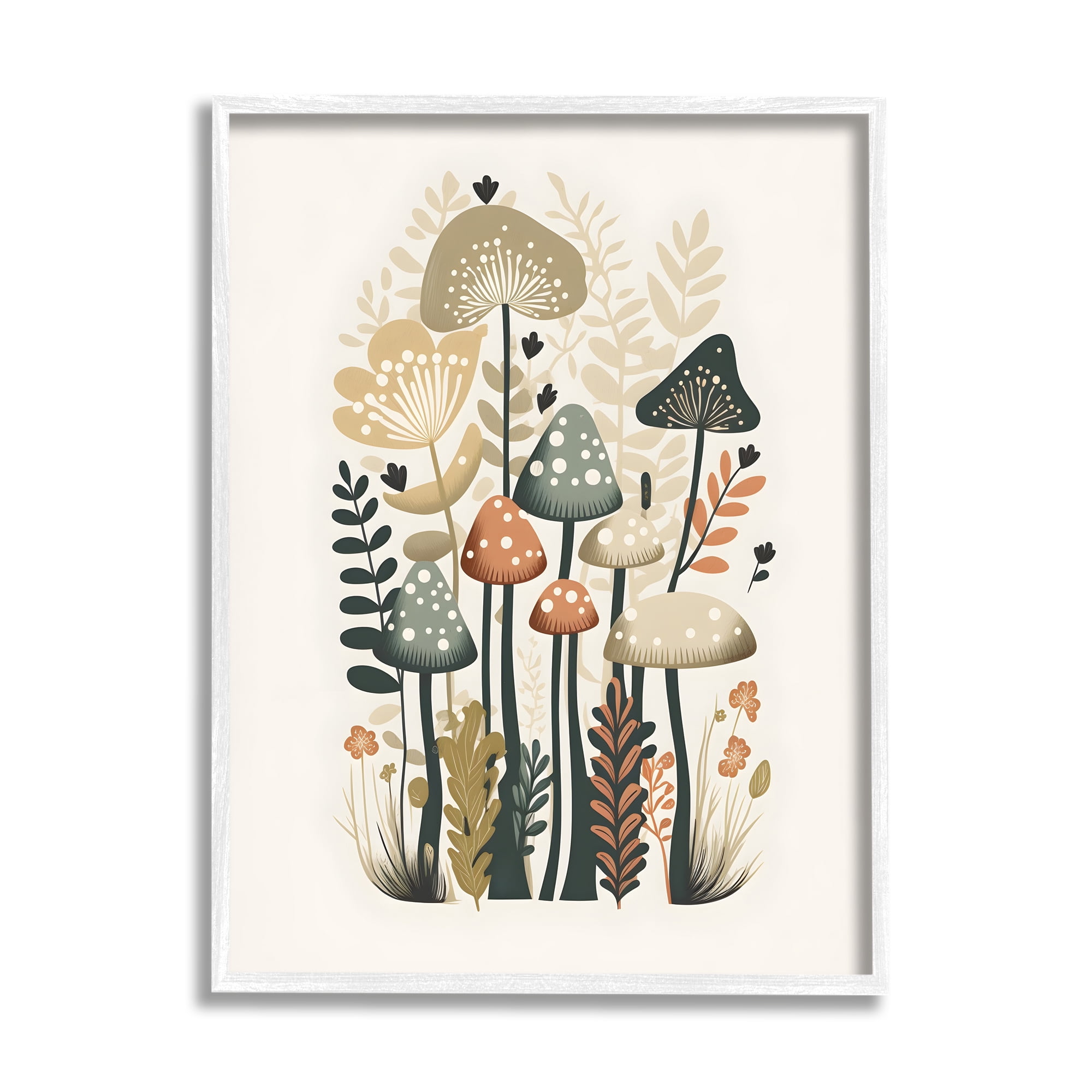 Stupell Industries Whimsical Mushroom Botanicals Botanical & Floral Painting White Framed Art Print Wall Art, 11 x 14