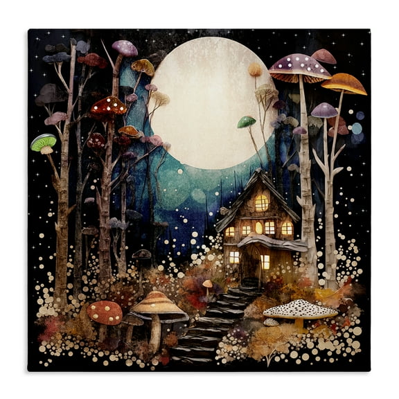 Stupell Industries Whimsical Mushroom Cottage Landscape & Nature Painting Wrapped Canvas Art Print Wall Art, 17 x 17