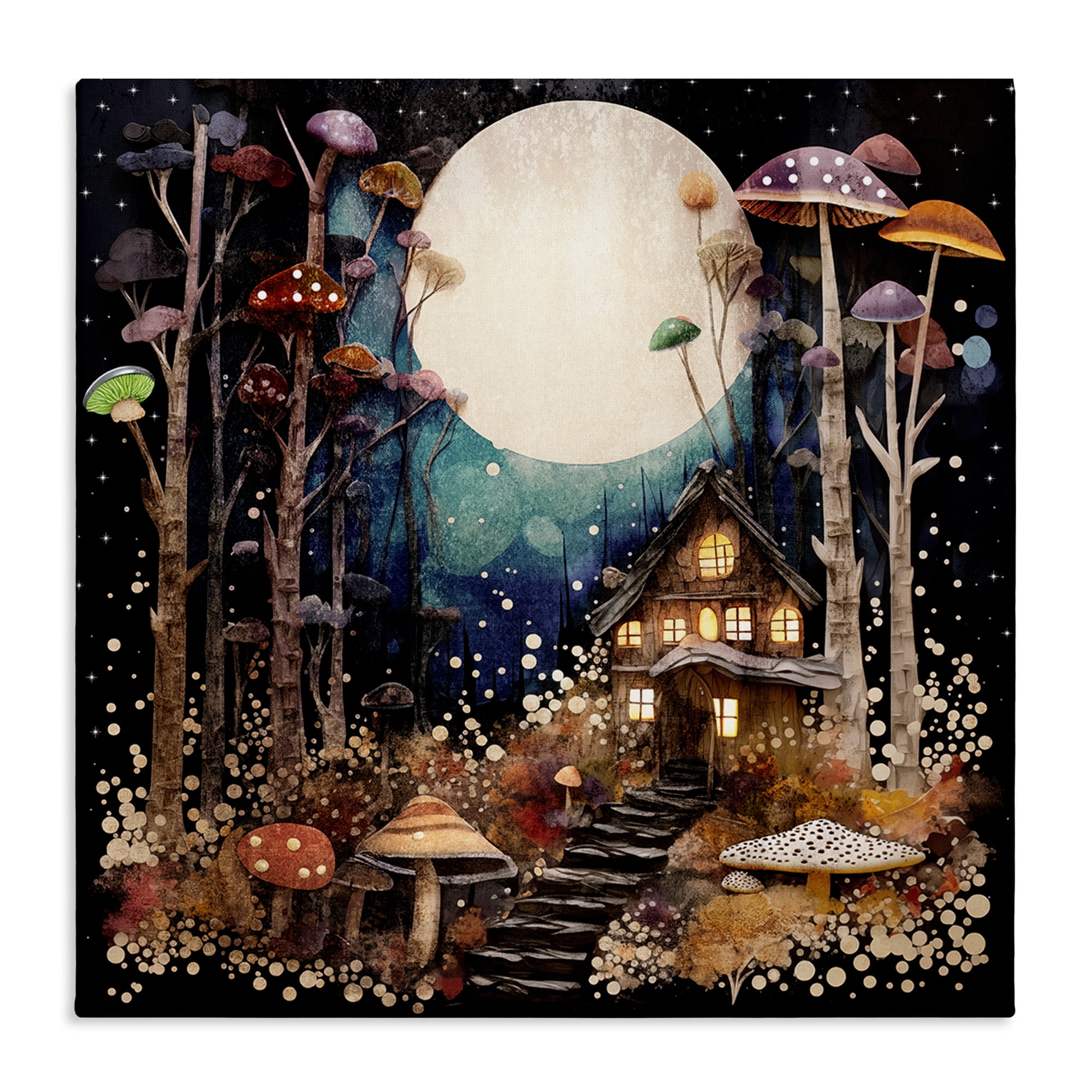 Stupell Industries Whimsical Mushroom Cottage Landscape & Nature Painting Wrapped Canvas Art Print Wall Art, 24 x 24