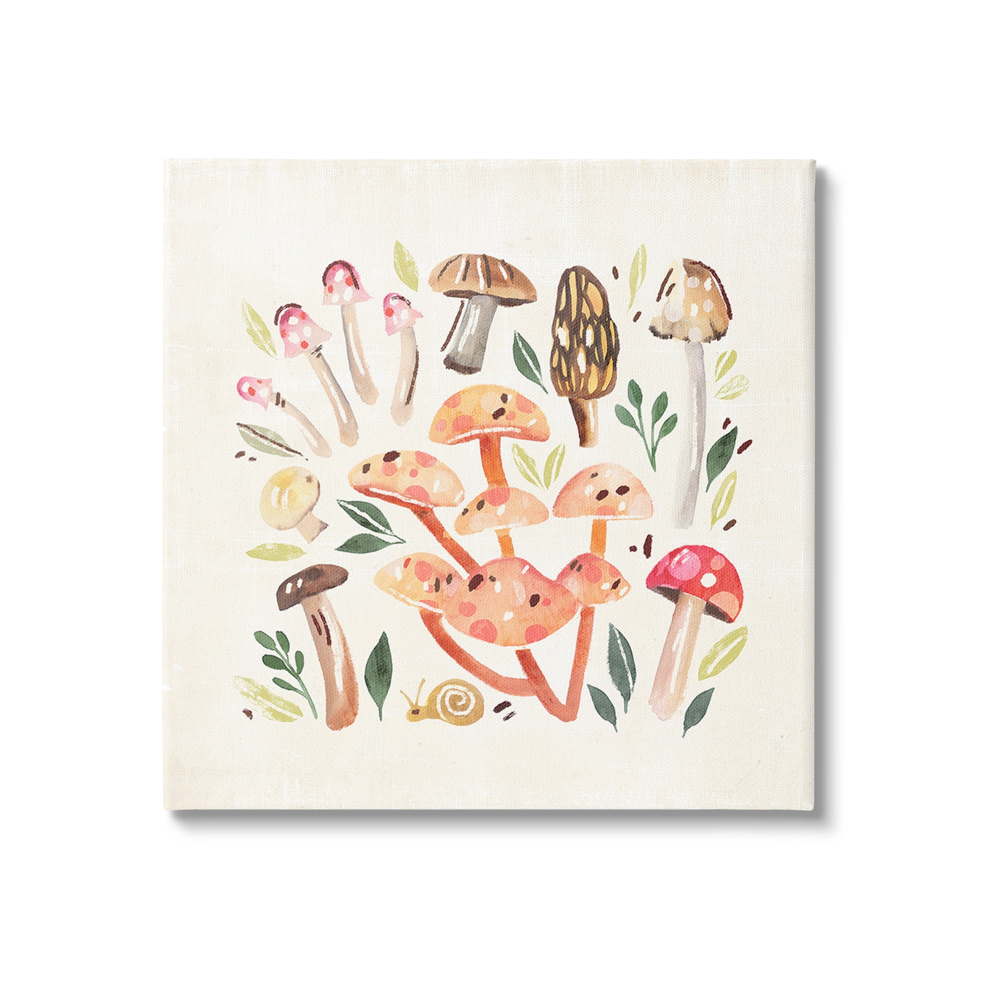 Stupell Industries Whimsical Mushrooms & Snail Botanical & Floral Painting Gallery Wrapped Canvas Art Print Wall Art, 17 x 17