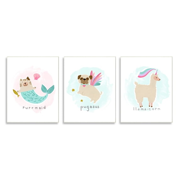 Stupell Industries Whimsical Mythical Animals Creatures Cute Cartoon Style Graphic Art Unframed Art Print Wall Art, Set of 3, Design by June Erica Vess
