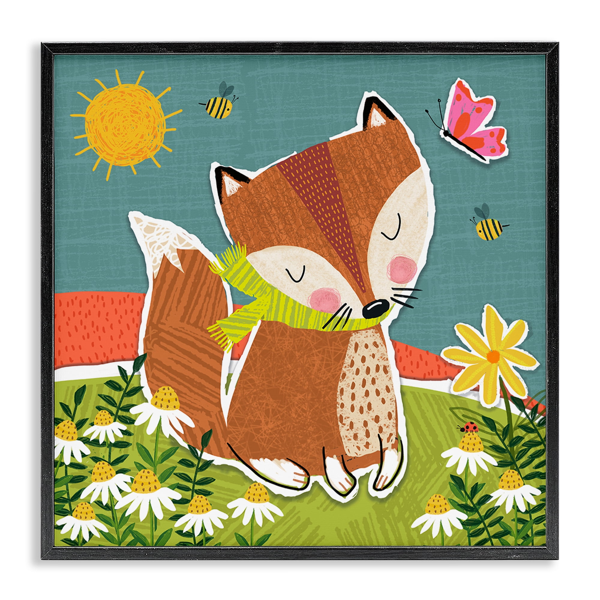 Stupell Industries Whimsical Nature Fox Animals Painting Black Framed Art Print Wall Art, 12 x 12