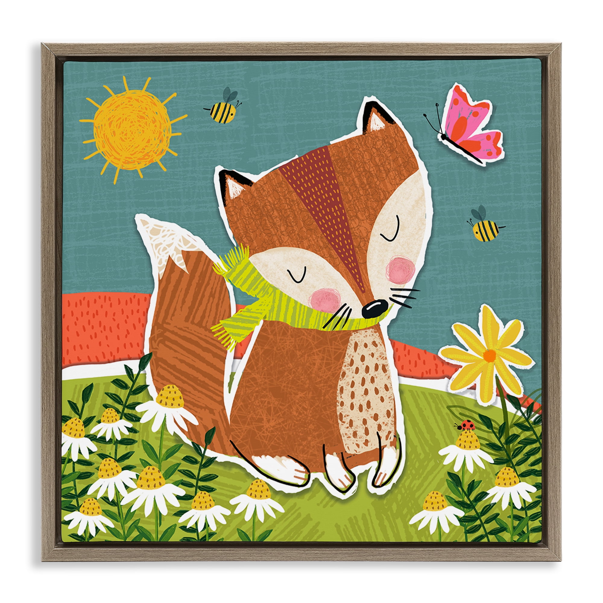 Stupell Industries Whimsical Nature Fox Animals Painting Brown Floater Framed Canvas Art Print Wall Art, 25 x 25