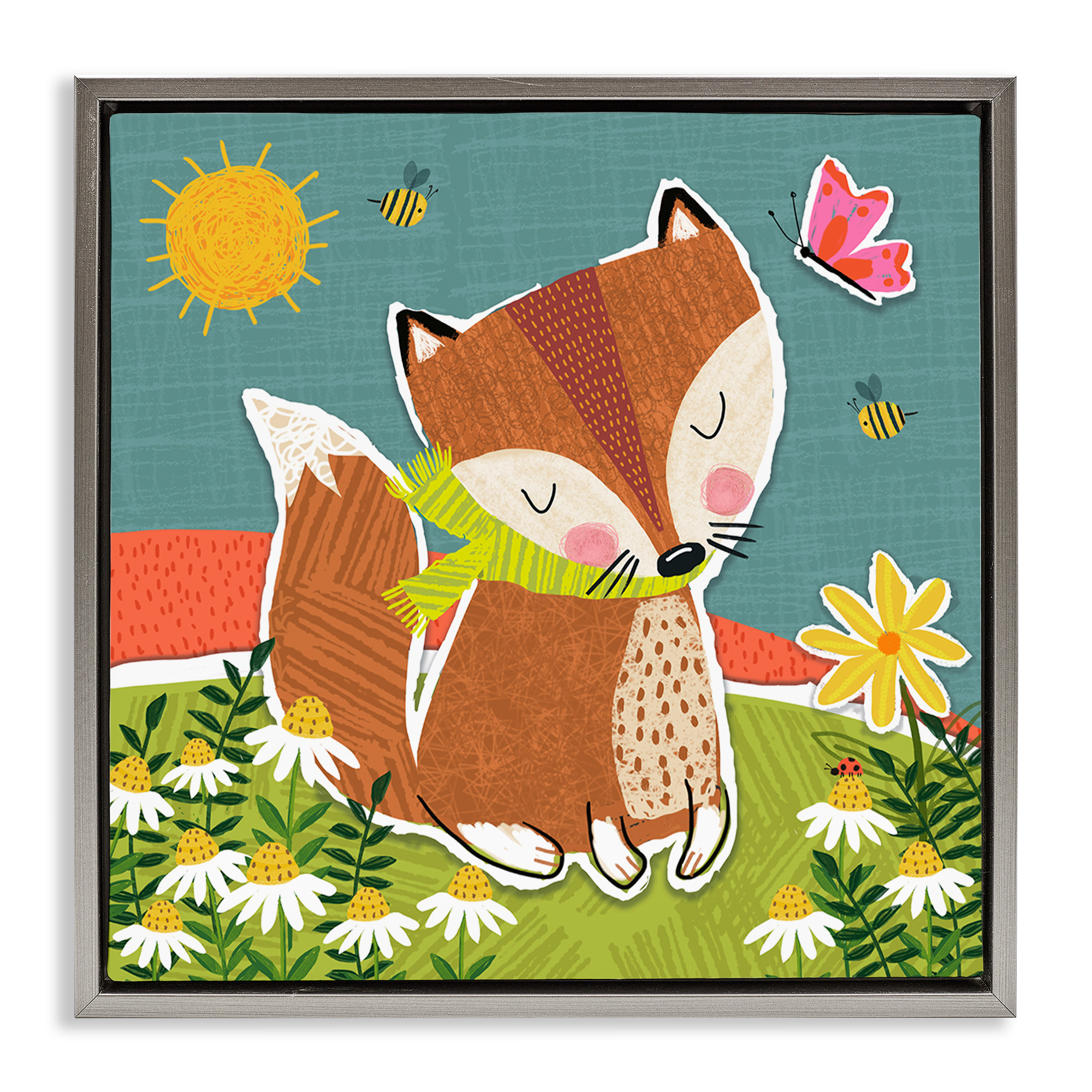 Stupell Industries Whimsical Nature Fox Animals Painting Gray Floater Framed Canvas Art Print Wall Art, 18 x 18
