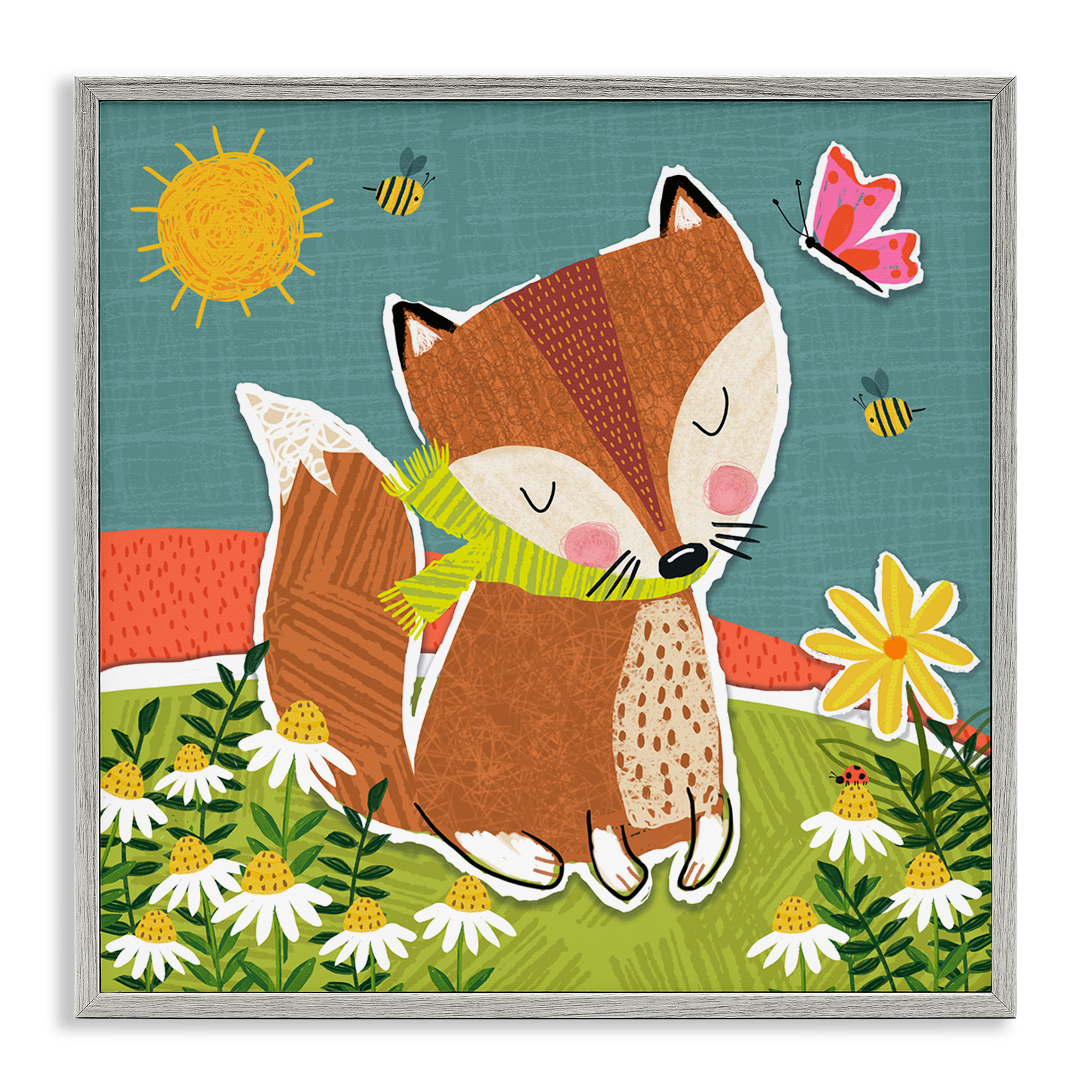 Stupell Industries Whimsical Nature Fox Animals Painting Gray Framed Art Print Wall Art, 17 x 17
