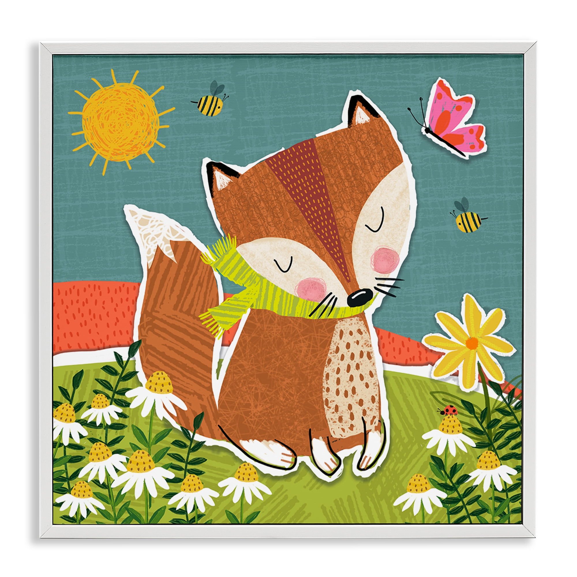 Stupell Industries Whimsical Nature Fox Animals Painting White Framed Art Print Wall Art, 24 x 24