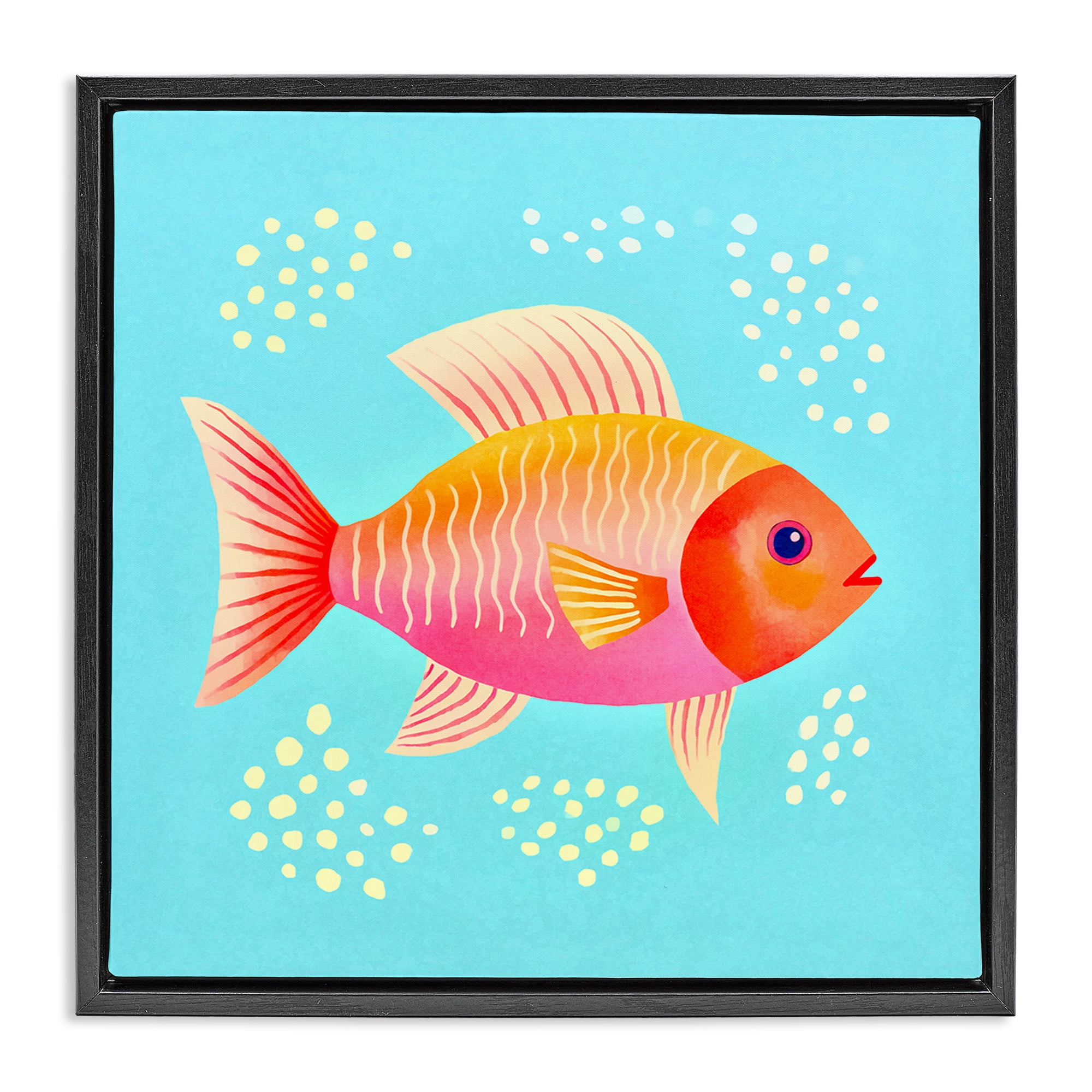 Stupell Industries Whimsical Orange Fish Animals Painting Black Floater Framed Canvas Art Print Wall Art, 18 x 18