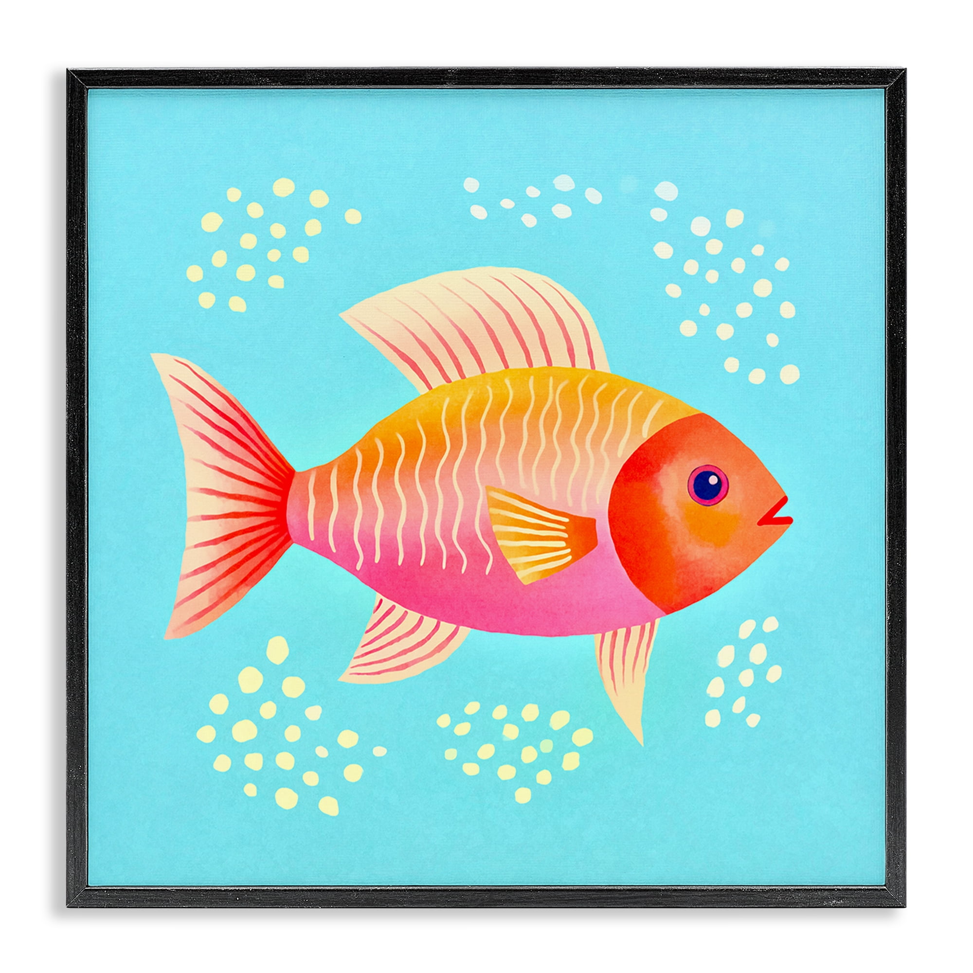 Stupell Industries Whimsical Orange Fish Animals Painting Black Framed Art Print Wall Art, 17 x 17