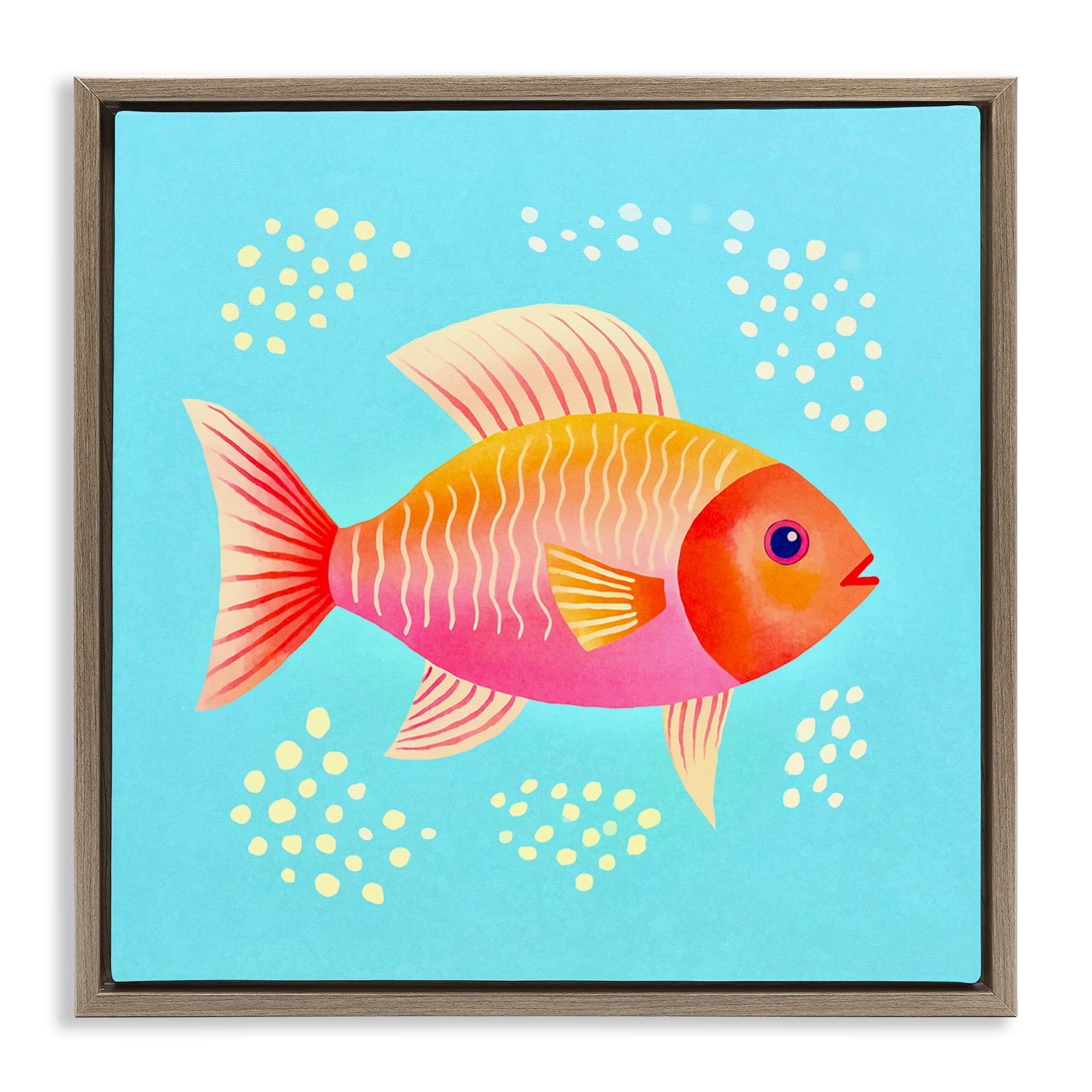 Stupell Industries Whimsical Orange Fish Animals Painting Brown Floater Framed Canvas Art Print Wall Art, 18 x 18