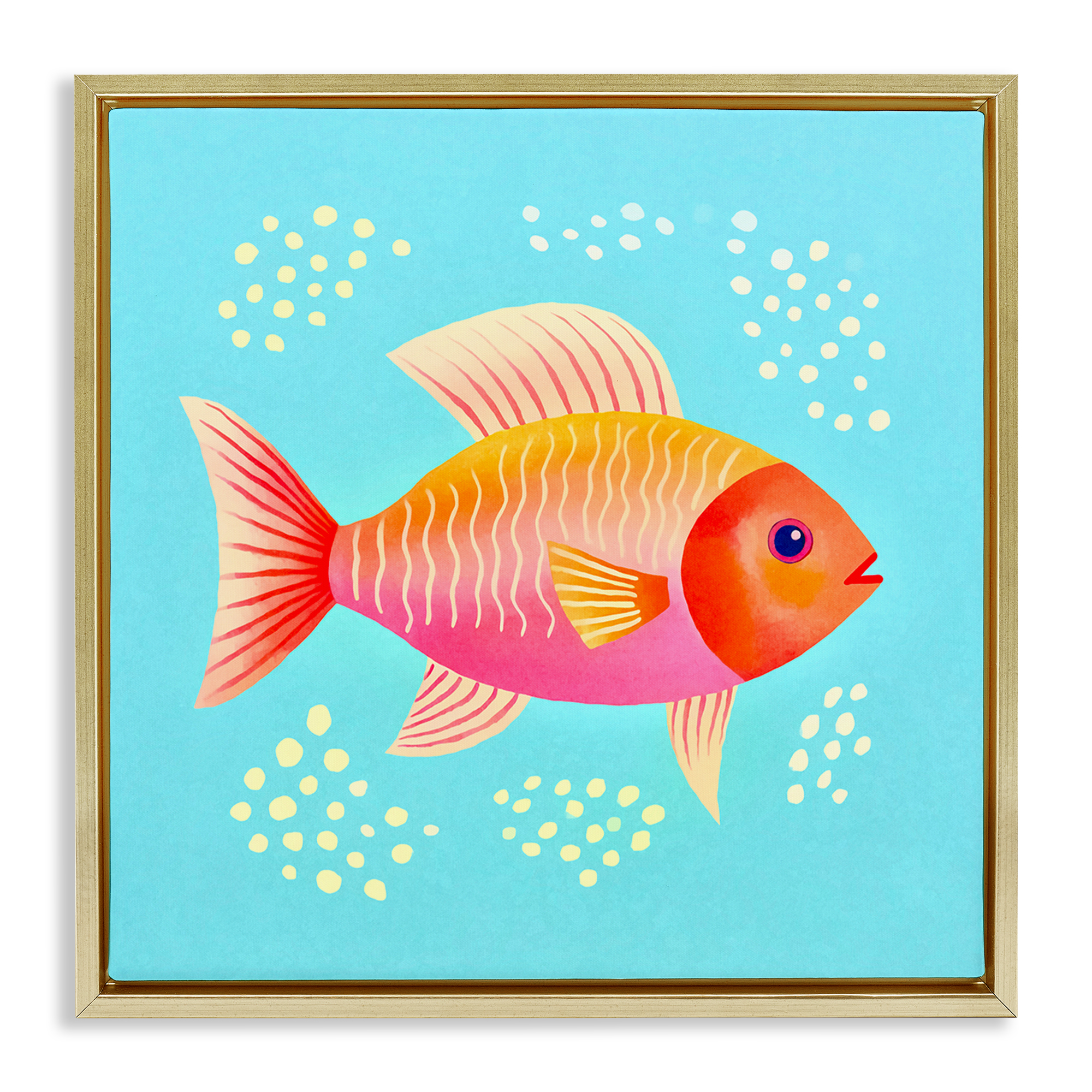 Stupell Industries Whimsical Orange Fish Animals Painting Gold Floater Framed Canvas Art Print Wall Art, 18 x 18