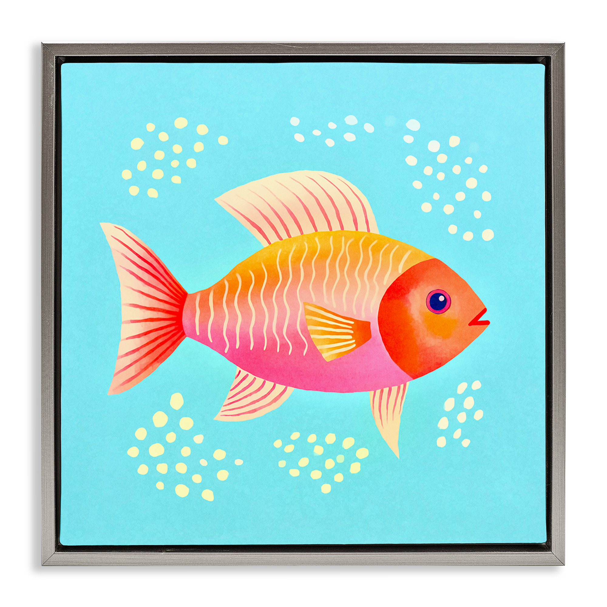 Stupell Industries Whimsical Orange Fish Animals Painting Gray Floater Framed Canvas Art Print Wall Art, 25 x 25