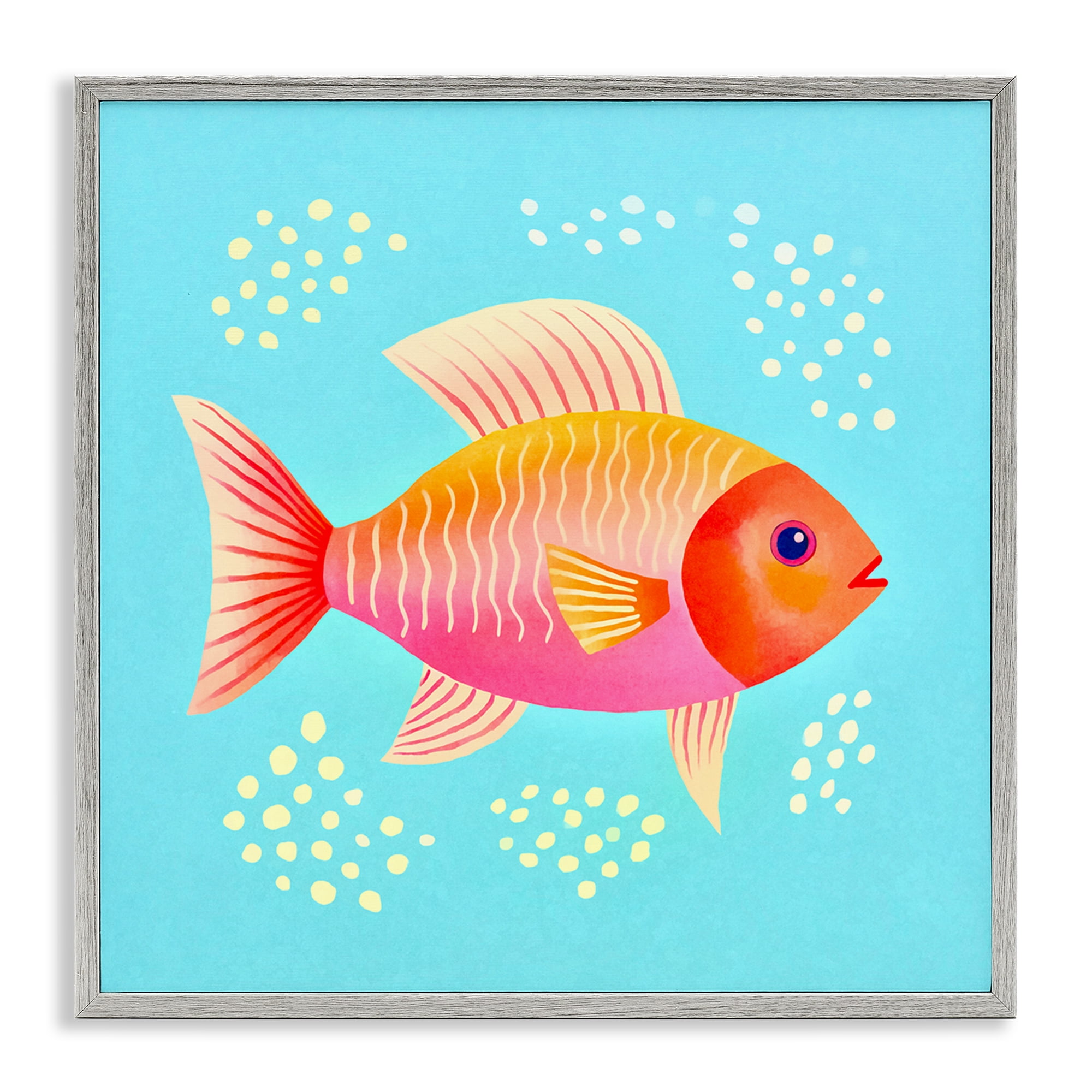 Stupell Industries Whimsical Orange Fish Animals Painting Gray Framed Art Print Wall Art, 12 x 12