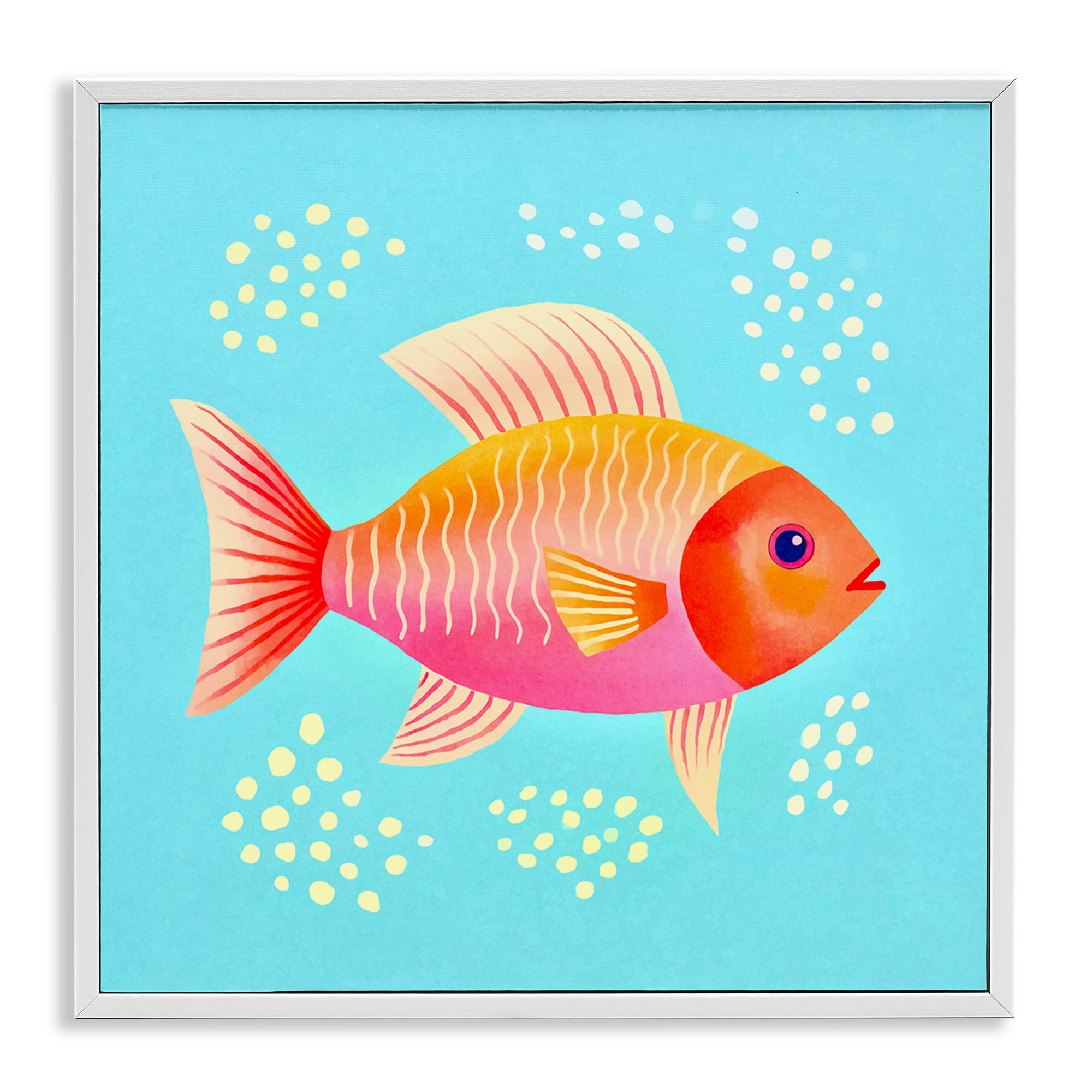 Stupell Industries Whimsical Orange Fish Animals Painting White Framed Art Print Wall Art, 24 x 24