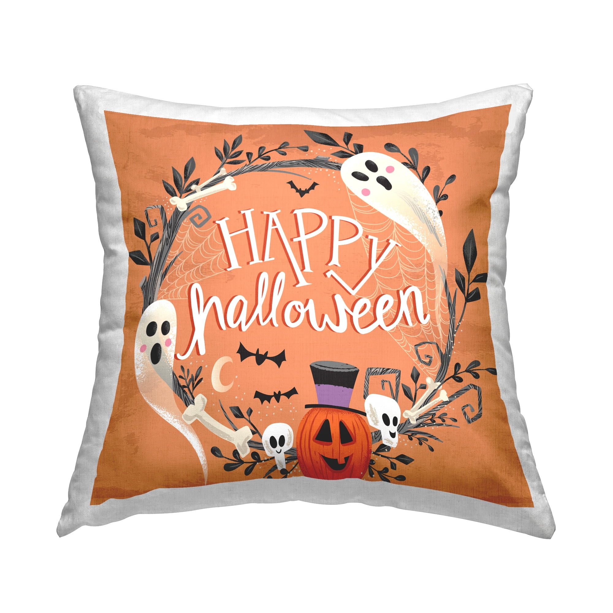 Orange and White Halloween Ghosts Square Throw Pillow