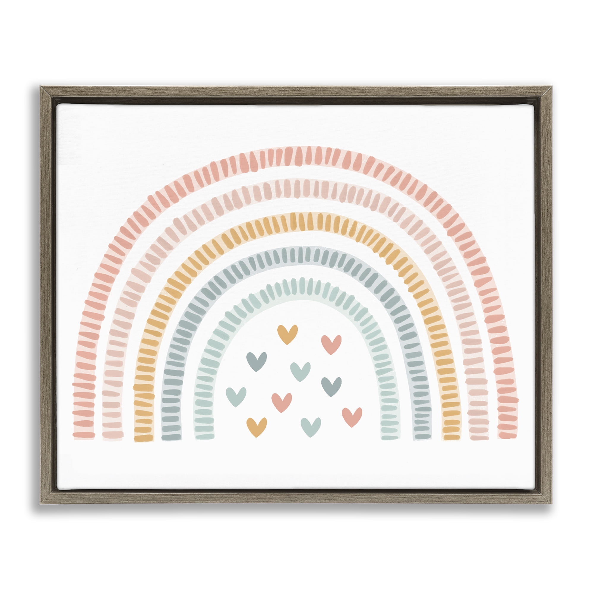 Stupell Industries Whimsical Pastel Rainbow with Hearts Brown Framed Floater Canvas Wall Art, design by Lil' Rue