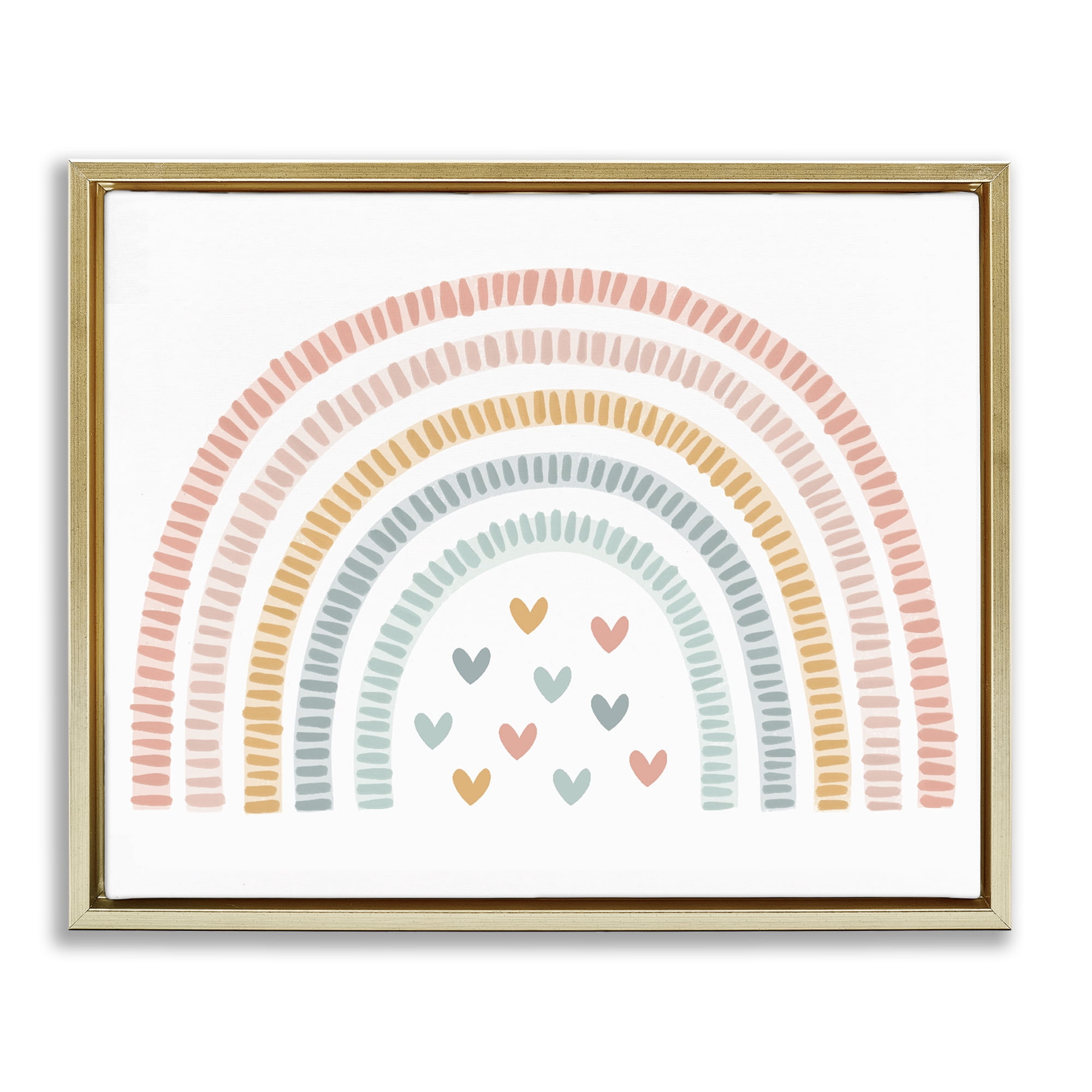 Stupell Industries Whimsical Pastel Rainbow with Hearts Gold Framed Floater Canvas Wall Art, design by Lil' Rue