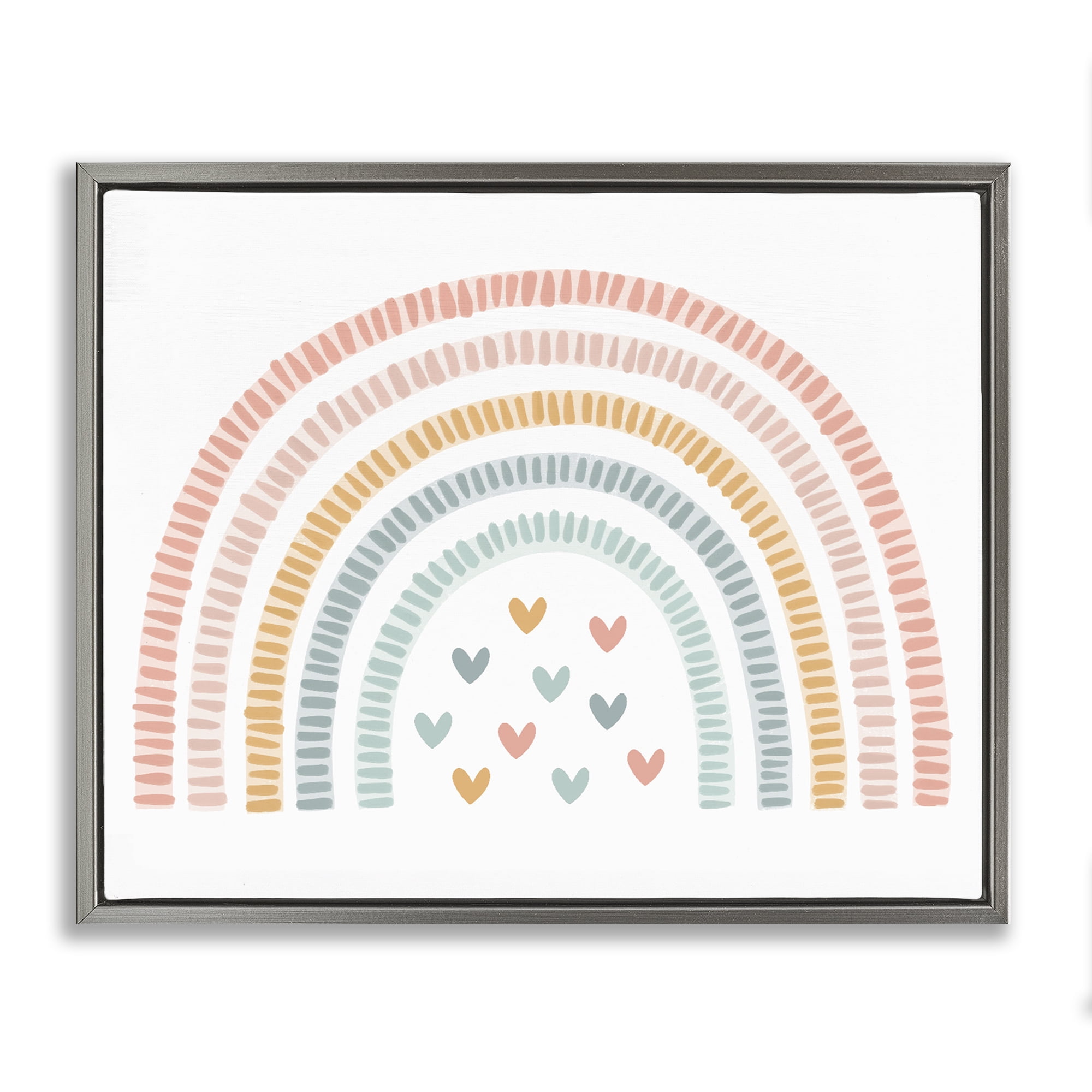 Stupell Industries Whimsical Pastel Rainbow with Hearts Gray Framed Floater Canvas Wall Art, design by Lil' Rue