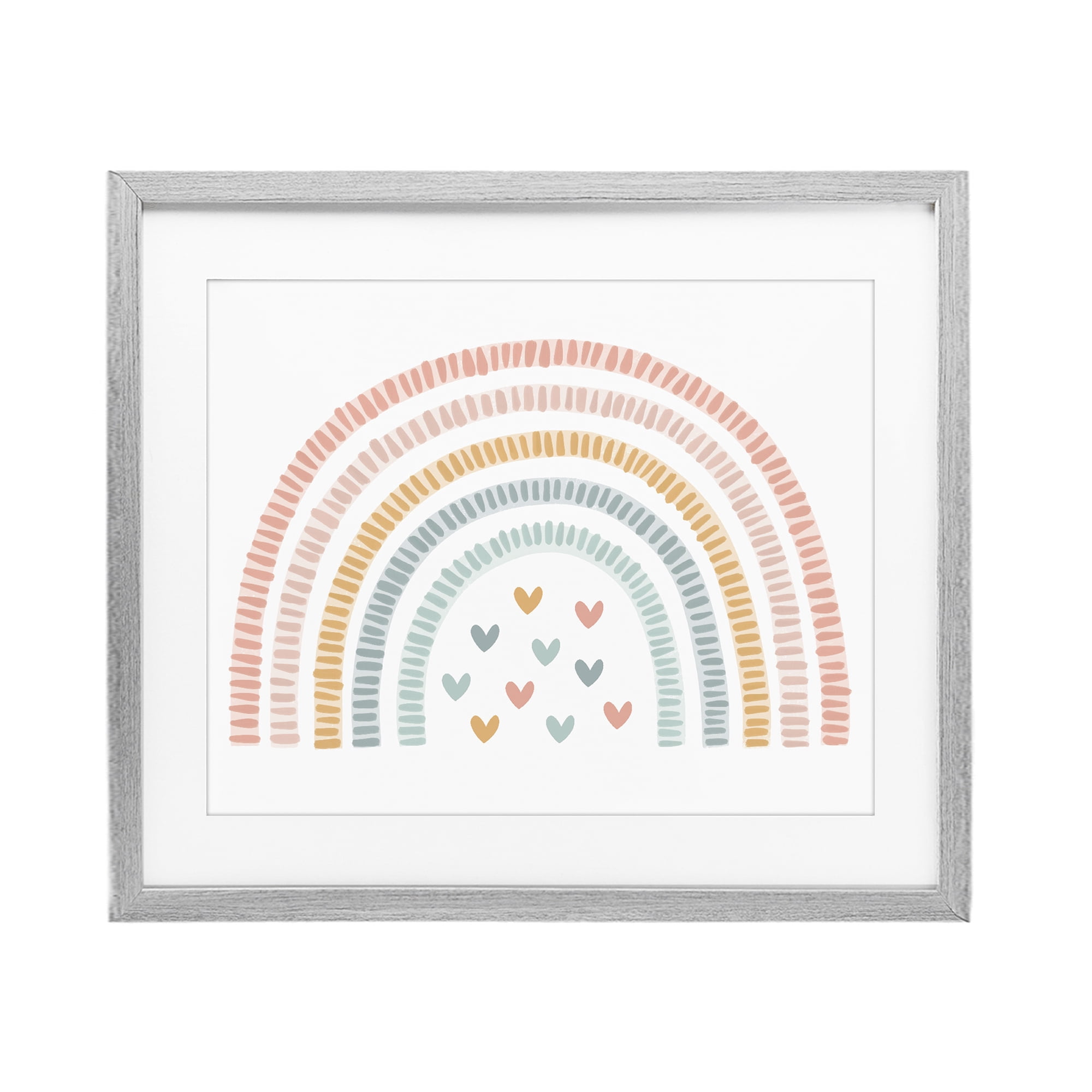 Stupell Industries Whimsical Pastel Rainbow with Hearts Gray Framed Print Under Glass, design by Lil' Rue