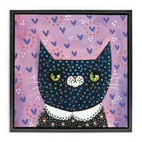 Stupell Industries Whimsical Patterned Cat Animals & Insects Painting Black Floater Framed Canvas Art Print Wall Art, 18 x 18
