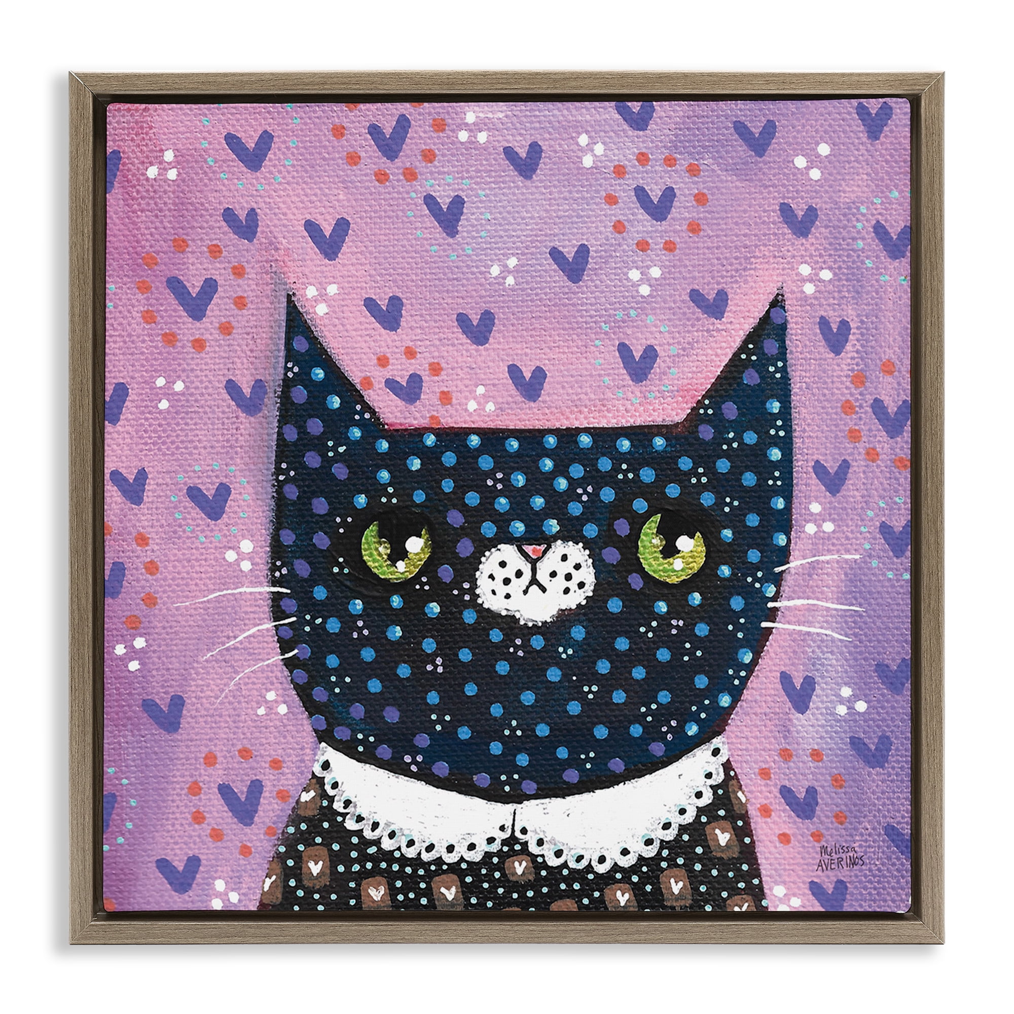 Stupell Industries Whimsical Patterned Cat Animals & Insects Painting Brown Floater Framed Canvas Art Print Wall Art, 18 x 18