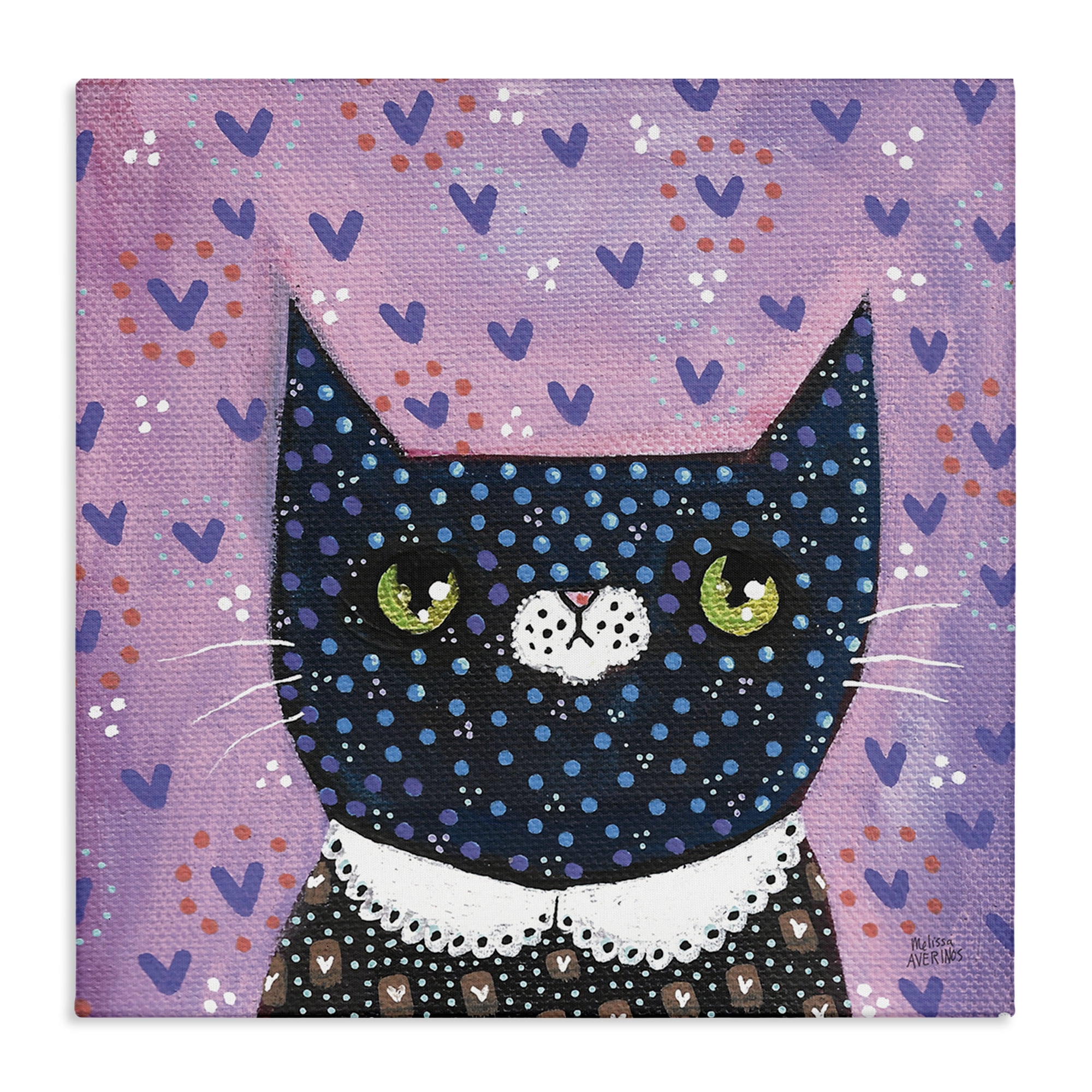 Stupell Industries Whimsical Patterned Cat Animals & Insects Painting Gallery Wrapped Canvas Art Print Wall Art, 24 x 24