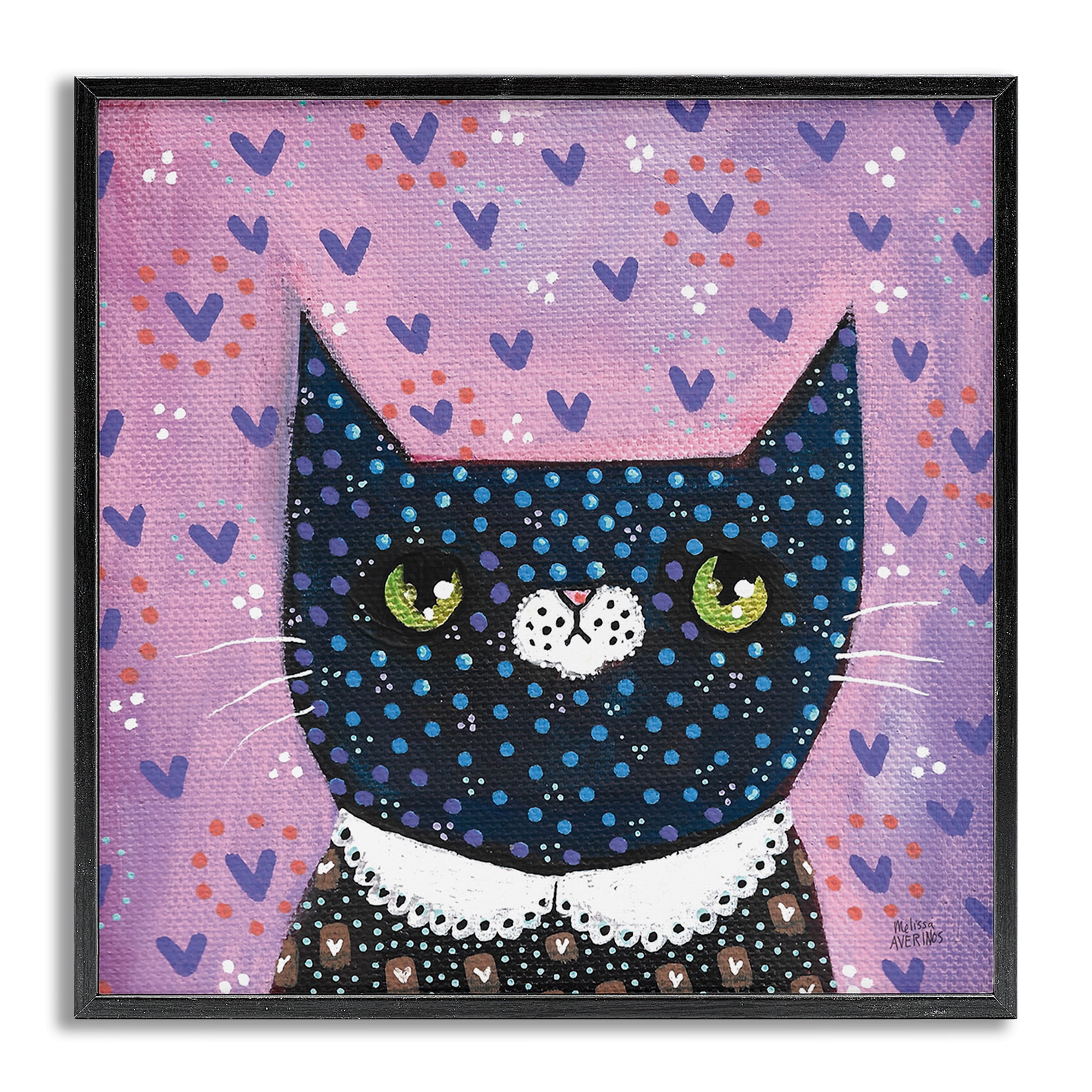 Stupell Industries Whimsical Patterned Cat Animals & Insects Painting Gray Framed Art Print Wall Art, 12 x 12