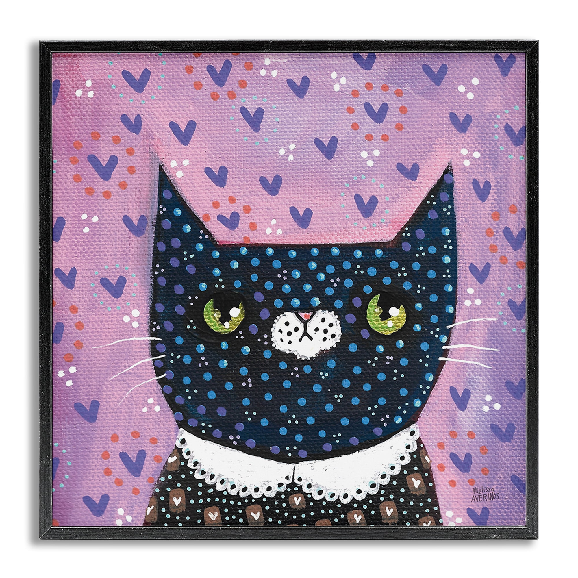 Stupell Industries Whimsical Patterned Cat Animals & Insects Painting Gray Framed Art Print Wall Art, 24 x 24