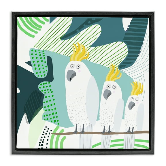 Stupell Industries Whimsical Patterned Cockatoo Animals Painting Black Floater Framed Canvas Art Print Wall Art, 18 x 18