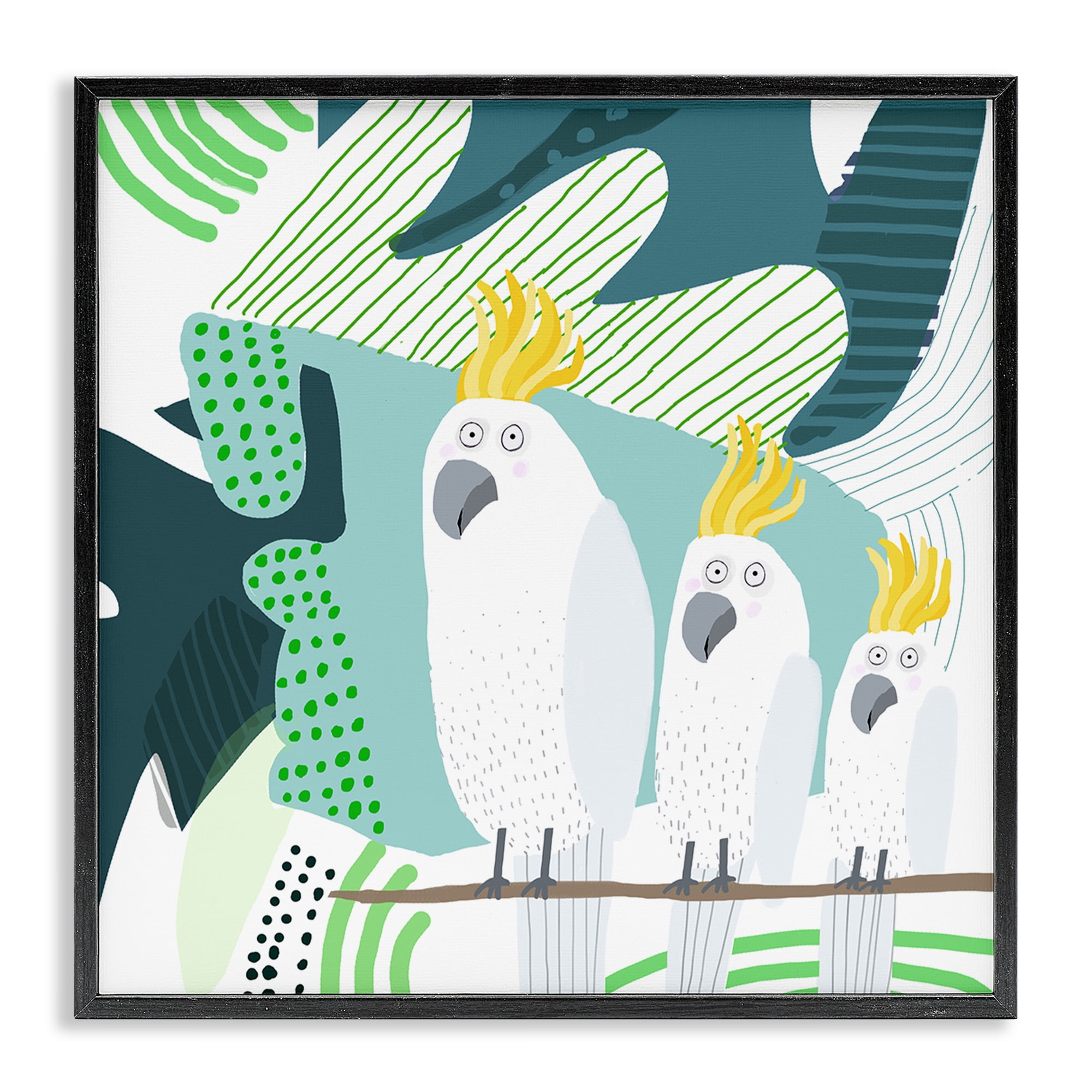 Stupell Industries Whimsical Patterned Cockatoo Animals Painting Black Framed Art Print Wall Art, 24 x 24