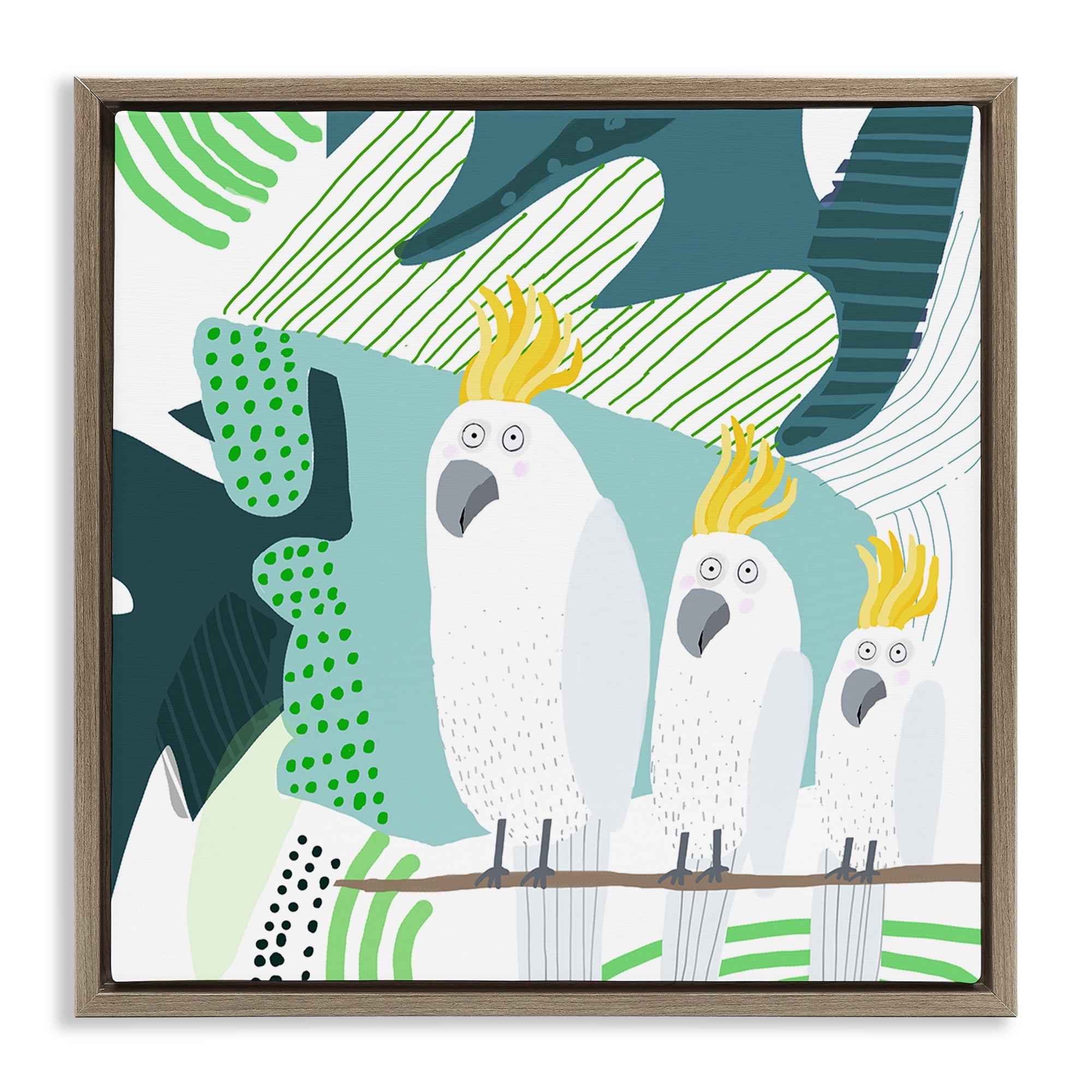 Stupell Industries Whimsical Patterned Cockatoo Animals Painting Brown Floater Framed Canvas Art Print Wall Art, 18 x 18