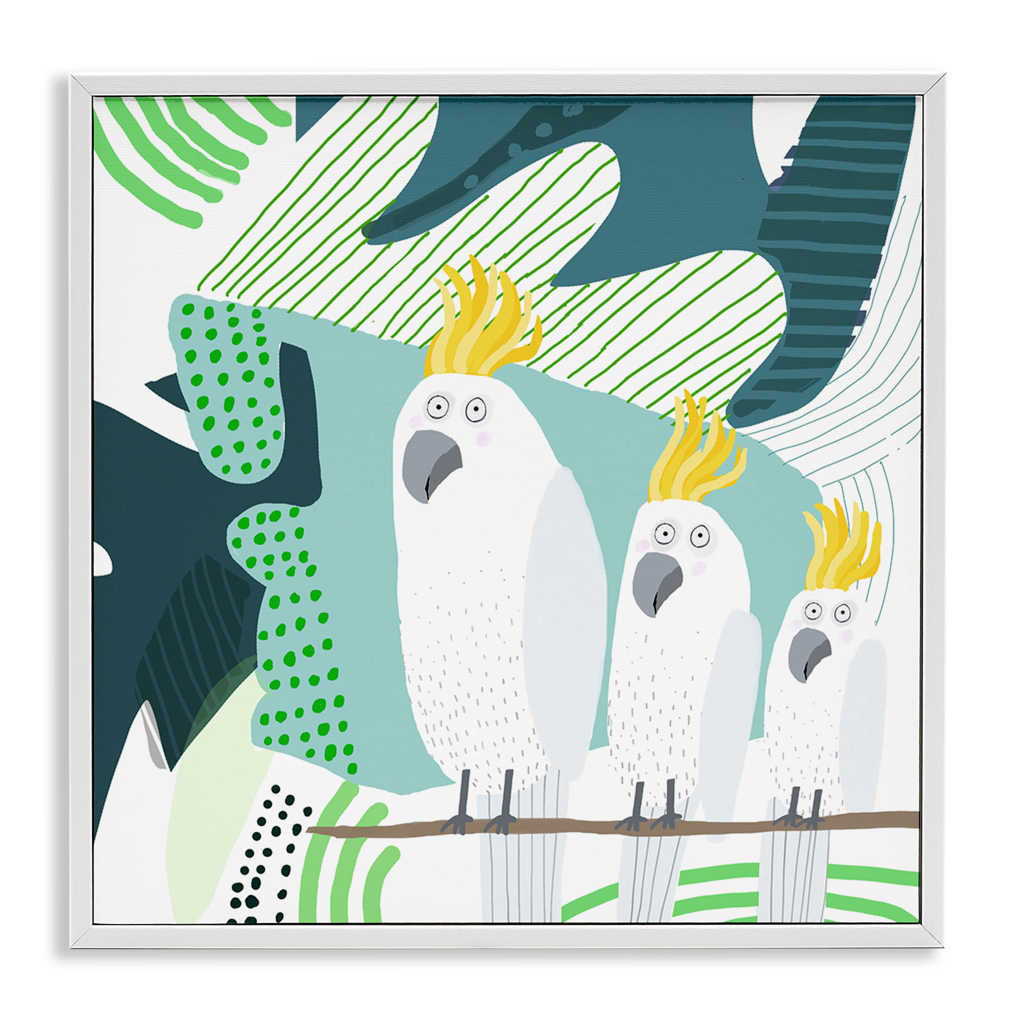 Stupell Industries Whimsical Patterned Cockatoo Animals Painting White Framed Art Print Wall Art, 24 x 24