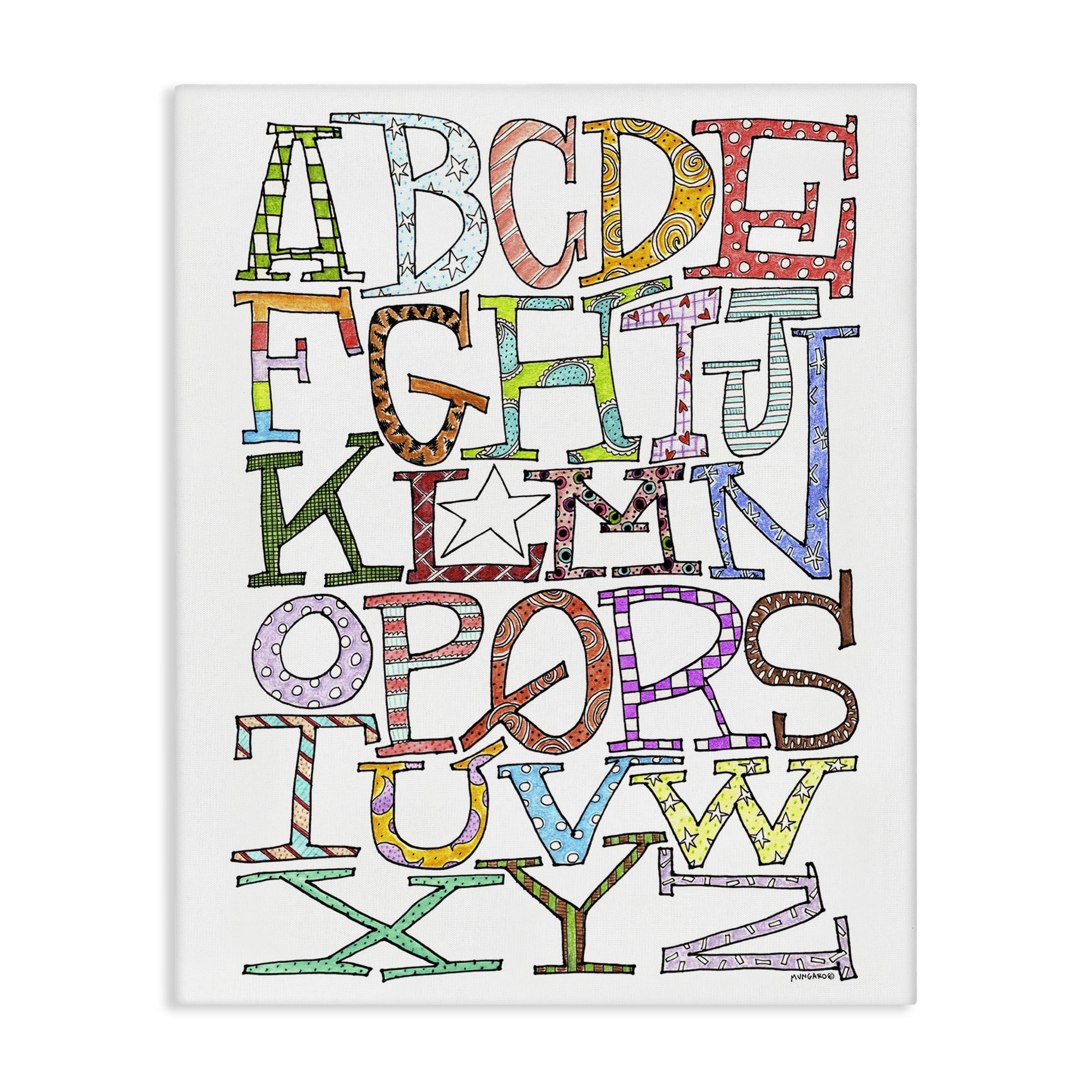 Stupell Industries Whimsical Patterned Letters Novelty Painting Gallery Wrapped Canvas Art Print Wall Art, 30 x 40