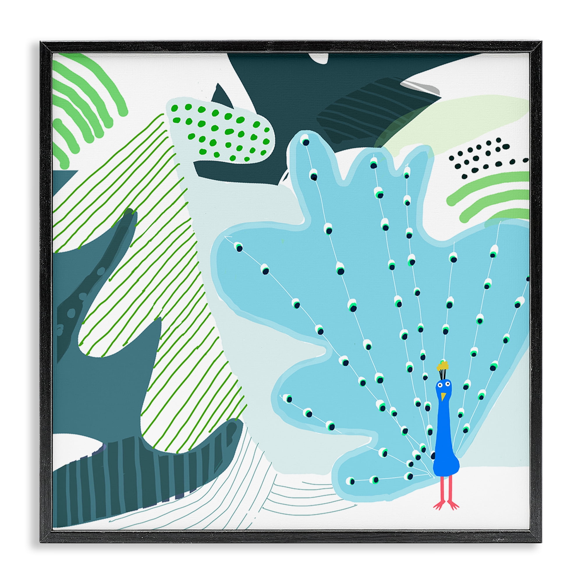 Stupell Industries Whimsical Patterned Peacock Animals Painting Black Framed Art Print Wall Art, 17 x 17