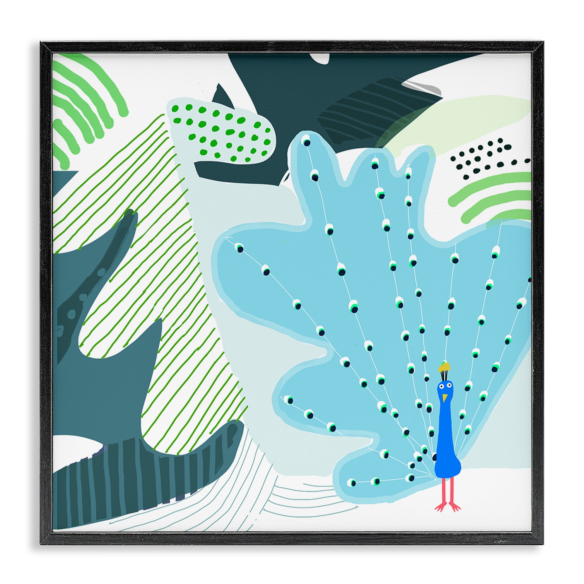 Stupell Industries Whimsical Patterned Peacock Animals Painting Black Framed Art Print Wall Art, 24 x 24