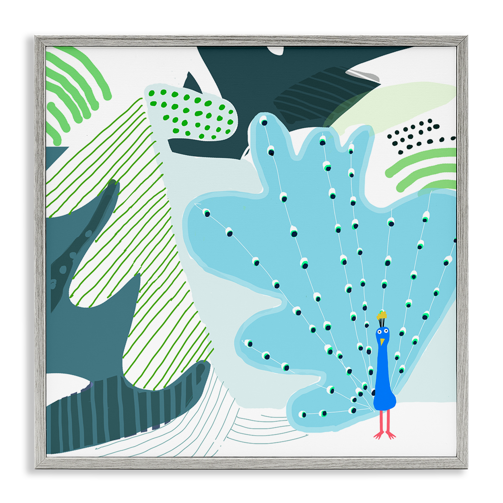 Stupell Industries Whimsical Patterned Peacock Animals Painting Gray Framed Art Print Wall Art, 17 x 17